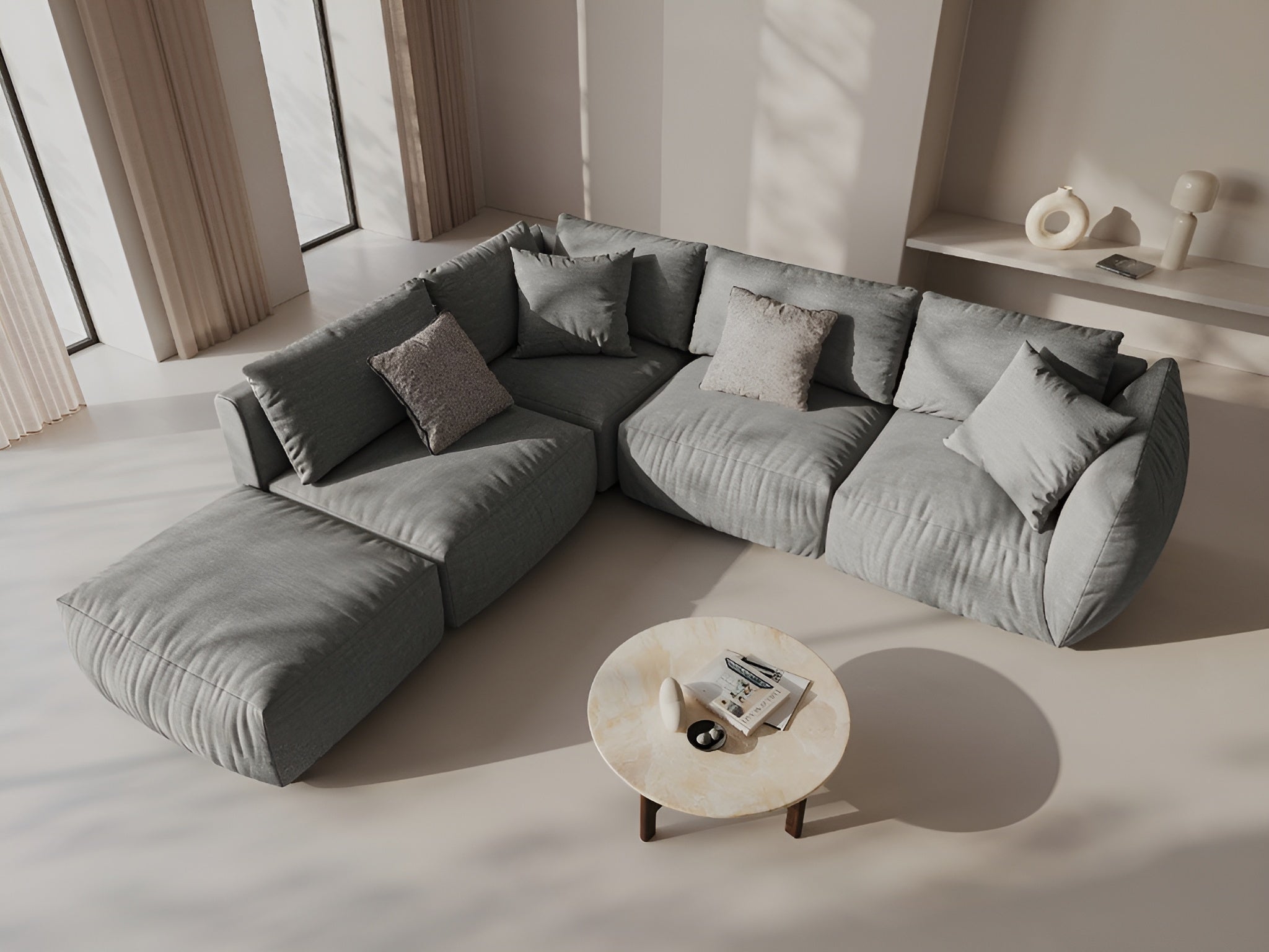 Modulárny rohový gauč pre 4 osoby ľavostranný CHRIS šedý szenil