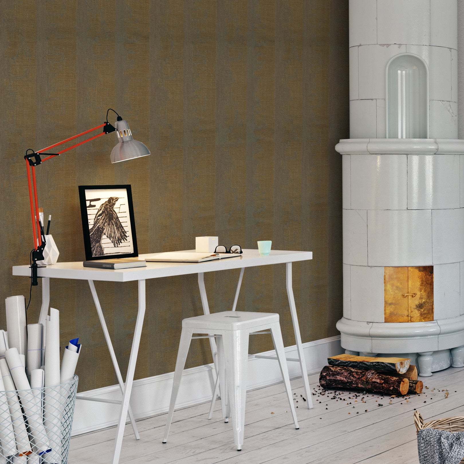 Tapeta štrukturálna s metalickými odrazmi NÉRIKOMI - VERT DE GRIS/DORÉ zlatá so zelenou