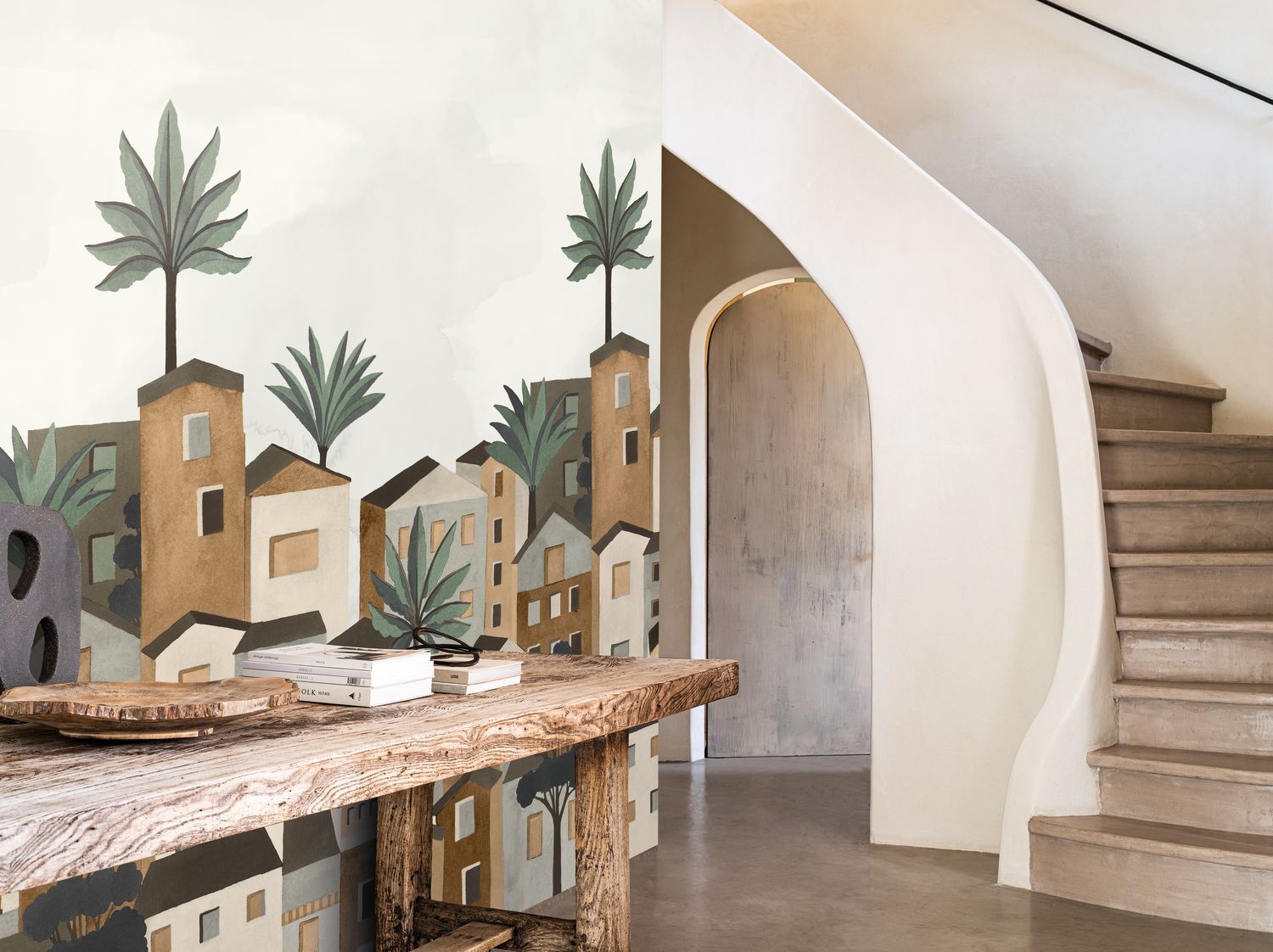 Nástenná maľba s mestskou krajinou budov VILA VIELA INT - ŠEDÁ/MORDORÉ šedá s hnedou