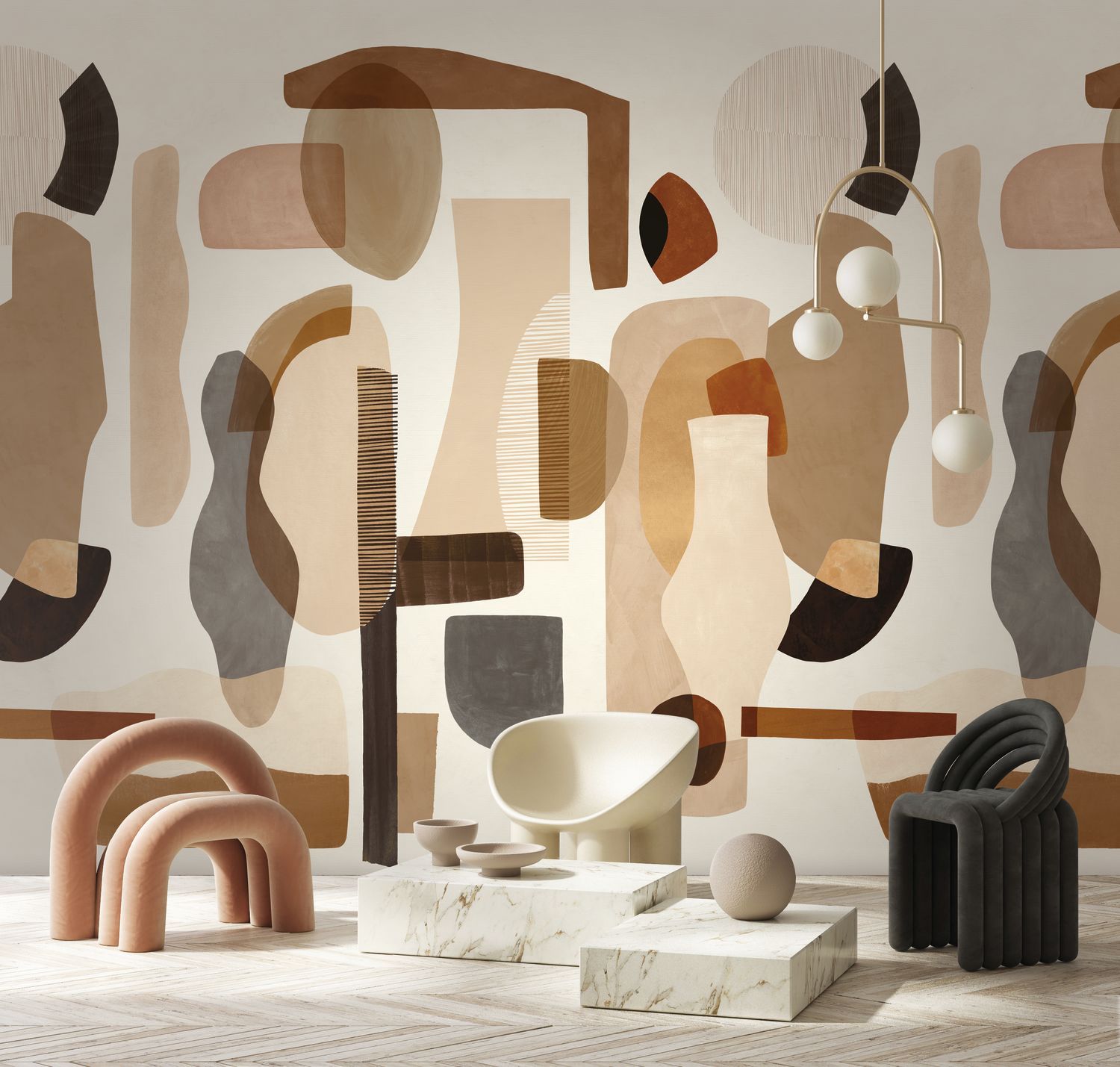 Nástenná maľba s abstraktným vzorom AUDRIA hnedá s béžovou