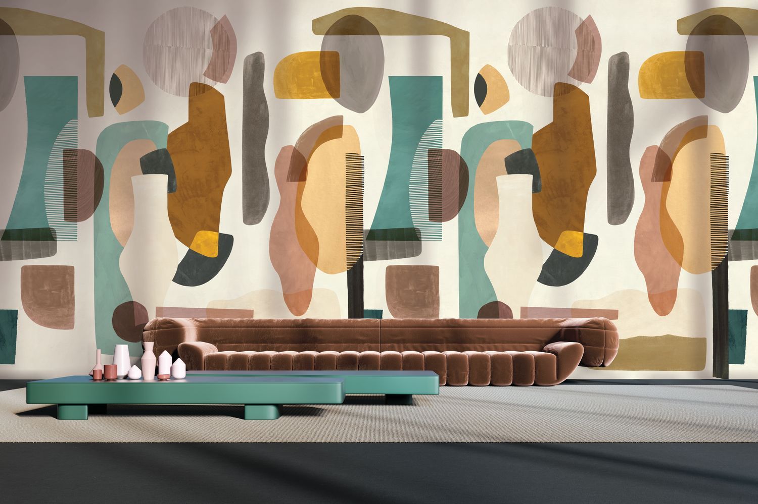 Nástenná maľba s abstraktným vzorom AUDRIA hnedá so zelenou