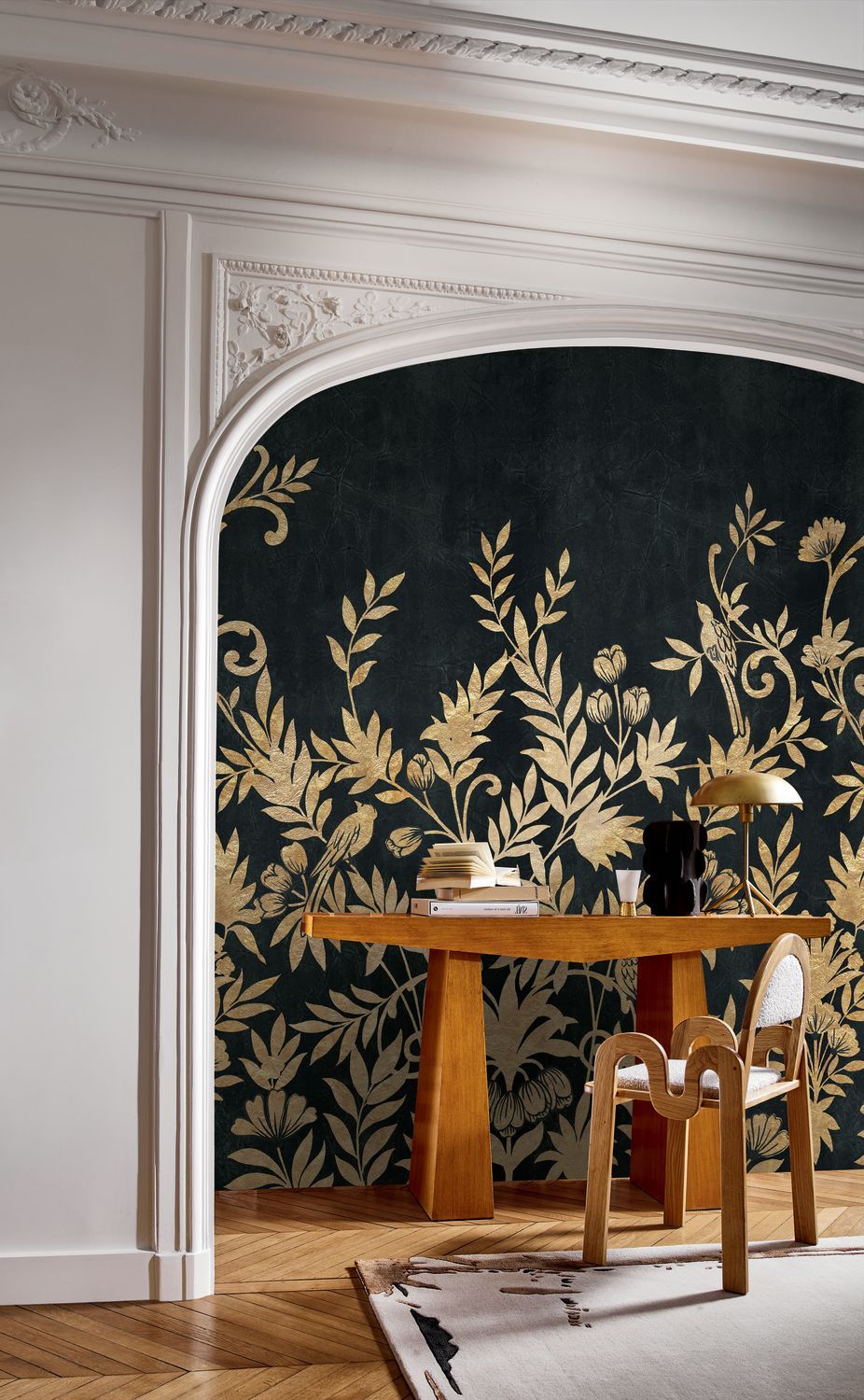Black and Gold Botanical Leaf Mural JARDIN DE DIANE
