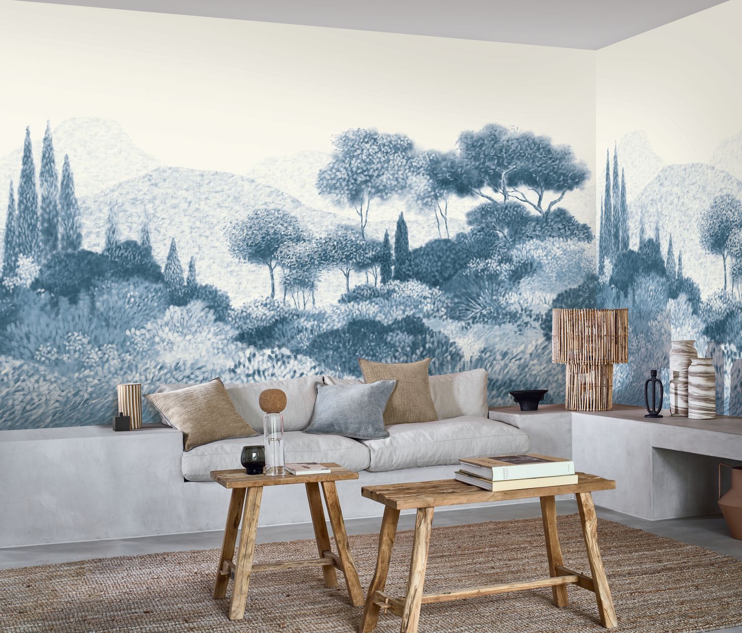 Landscape mural of trees and mountains MAQUIS CORSE beige