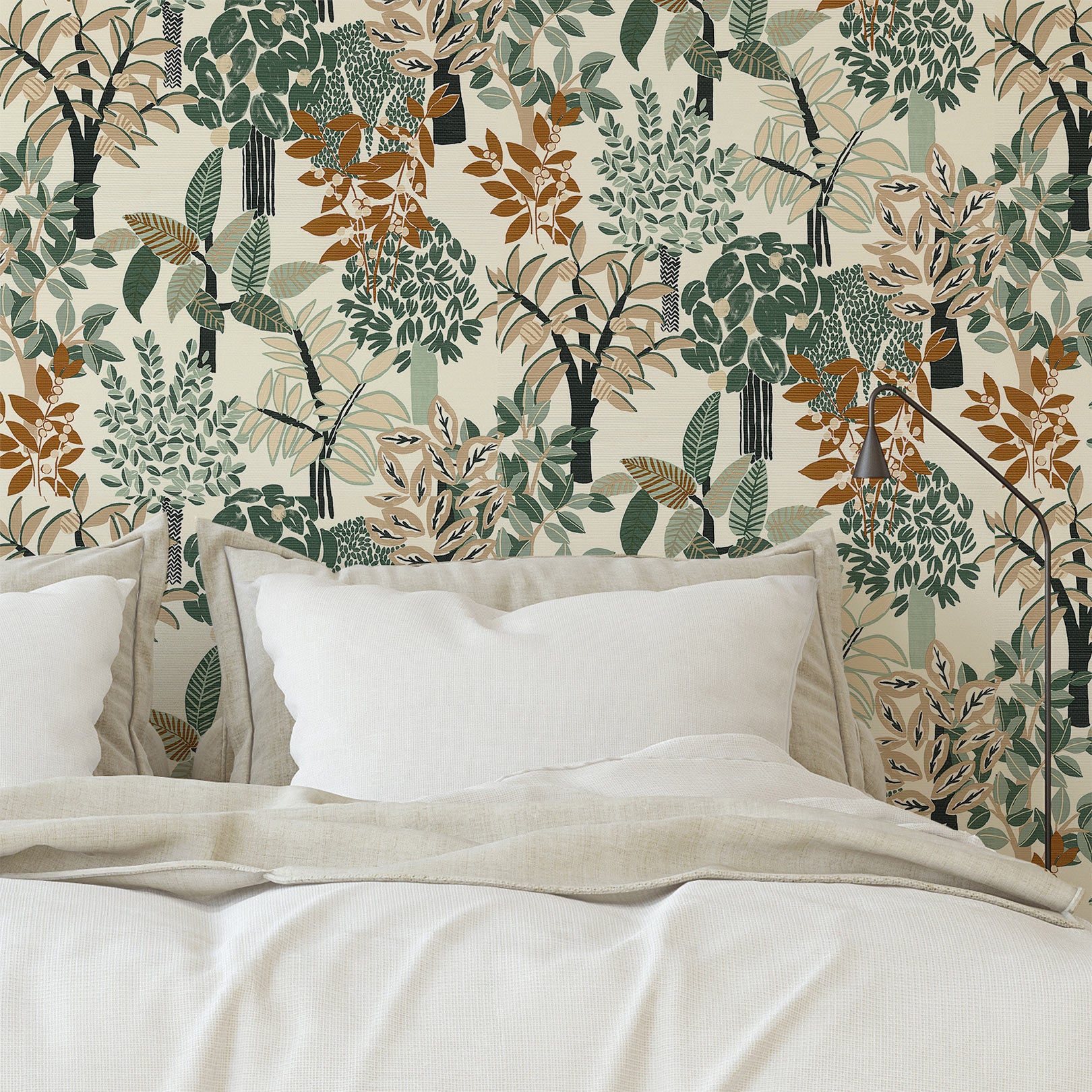 Tapeta so štruktúrou a rastlinným motívom PERADENIYA - BLANC/EMERAUDE biela so smaragdovou