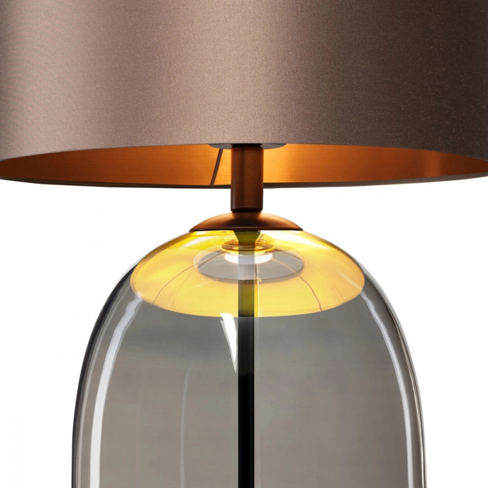 SALVADOR table lamp with smoked glass, brown shade, and black finish
