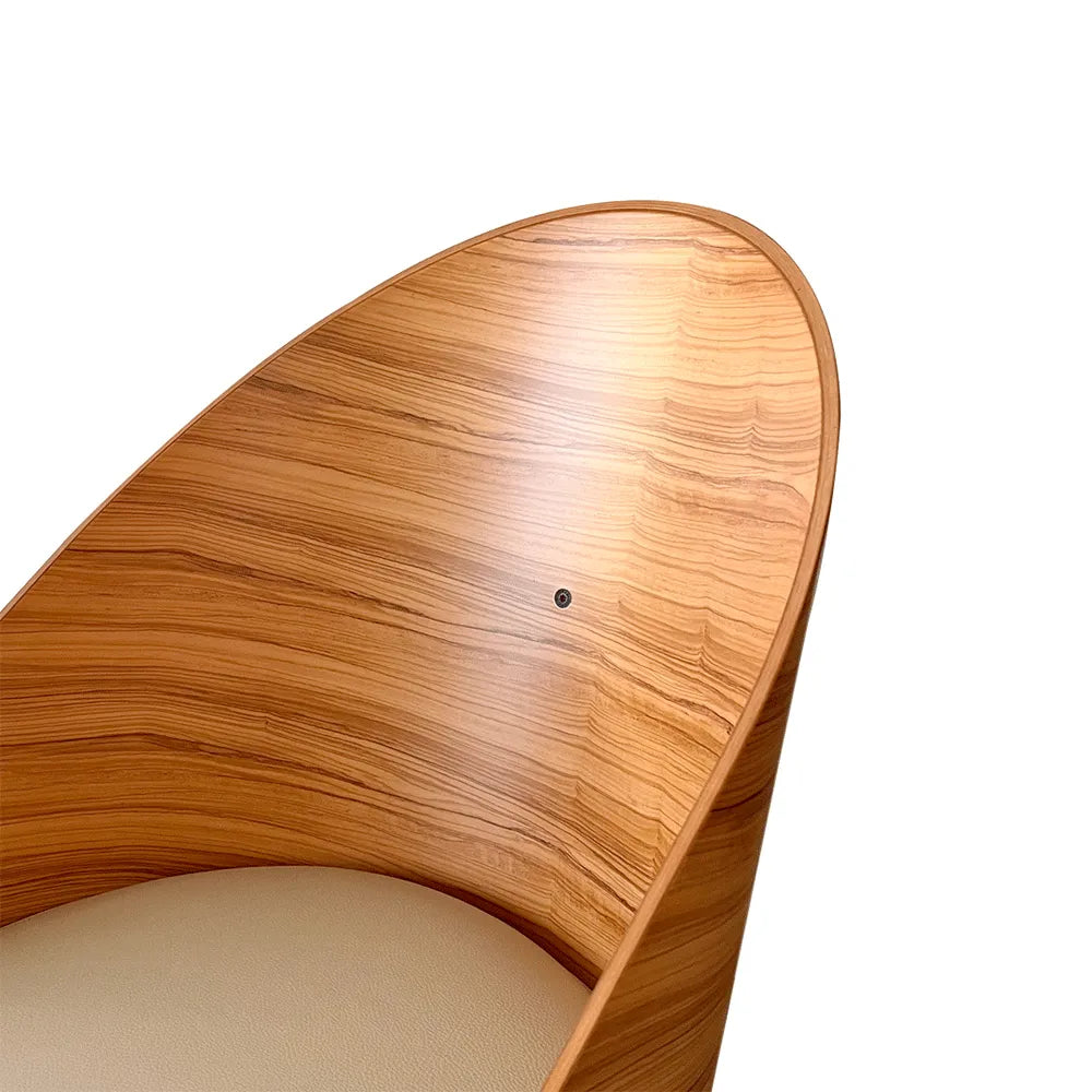 Pratfall chair olive veneer with beige leather