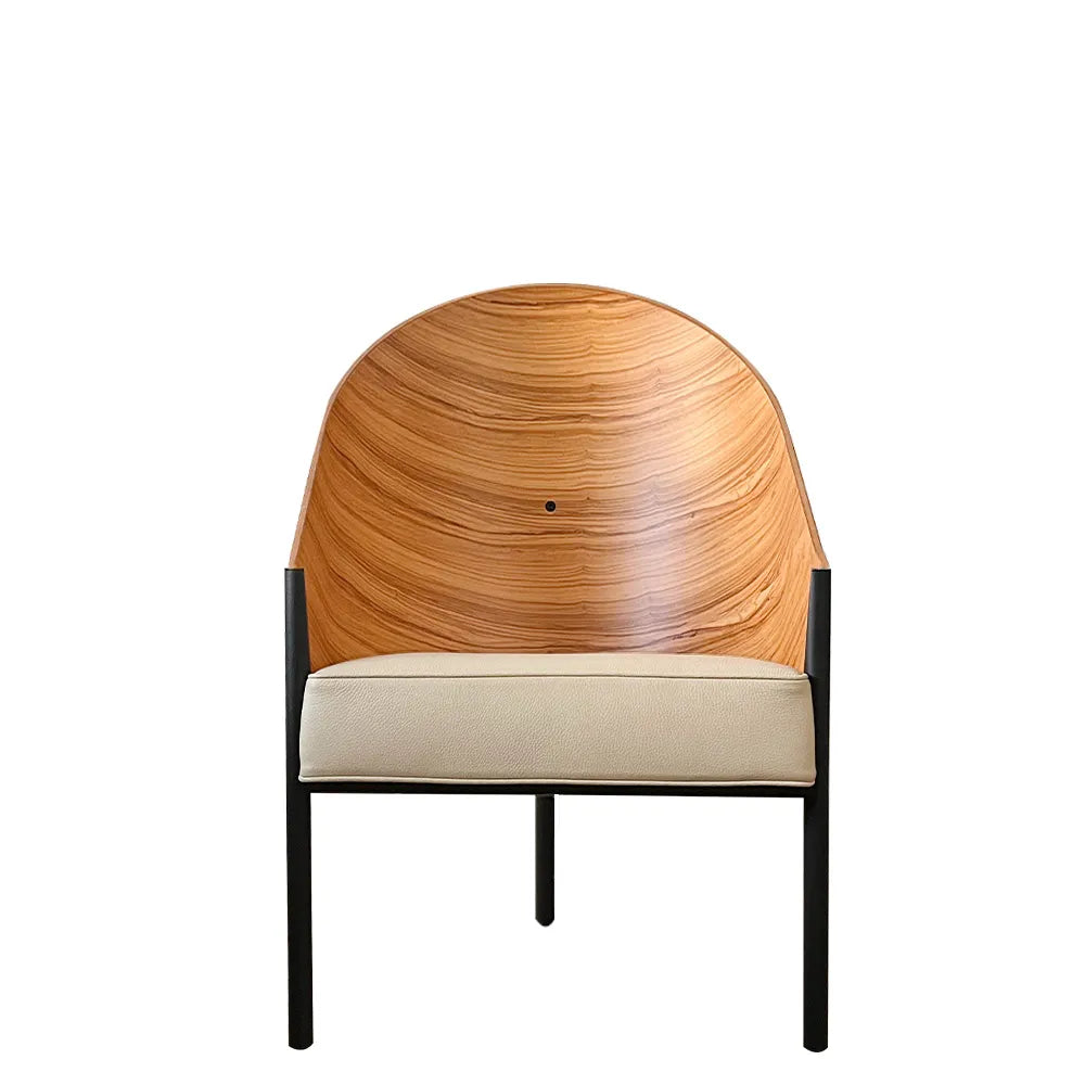 Pratfall chair olive veneer with beige leather