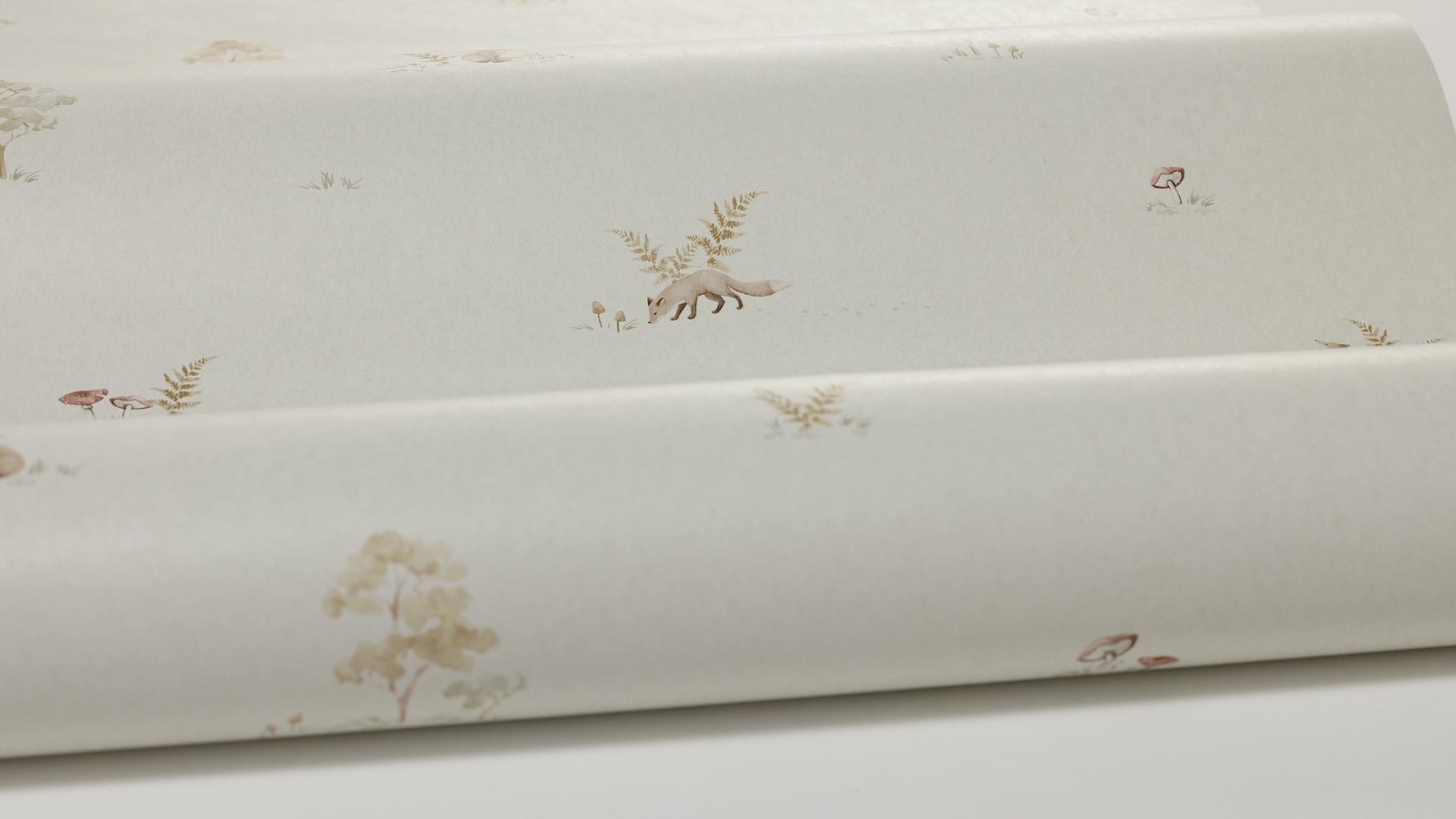 Light Beige Wallpaper with Plant and Animal Motif LITTLE FOX