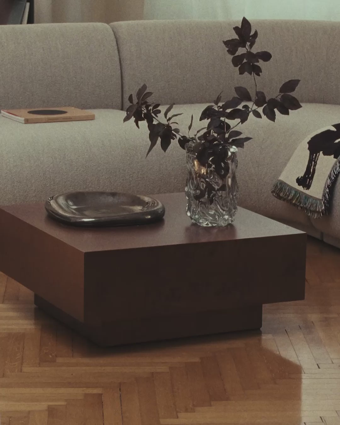 BURL brown veneer coffee table with drawer made of poplar burl