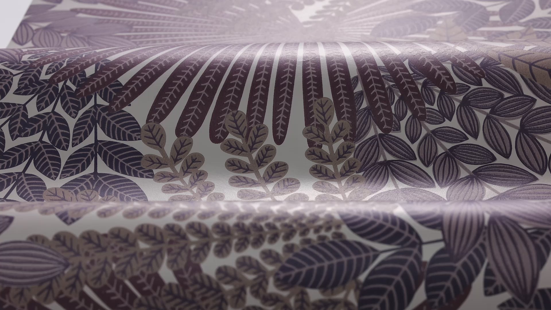 Tapeta s rastlinným motívom listov VELVET LEAVES fialová s béžovou