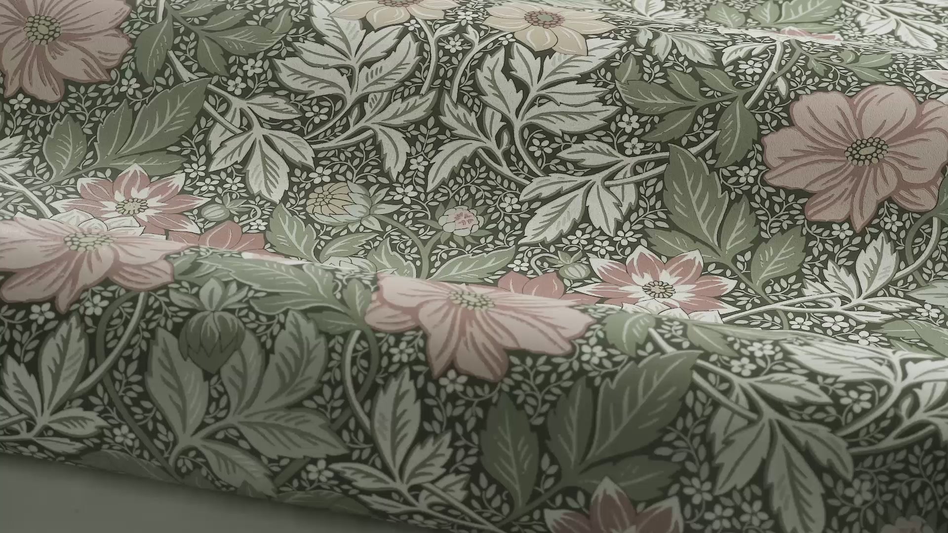 Non-woven paper wallpaper with a floral pattern DAHLIA GARDEN green with cream and pink