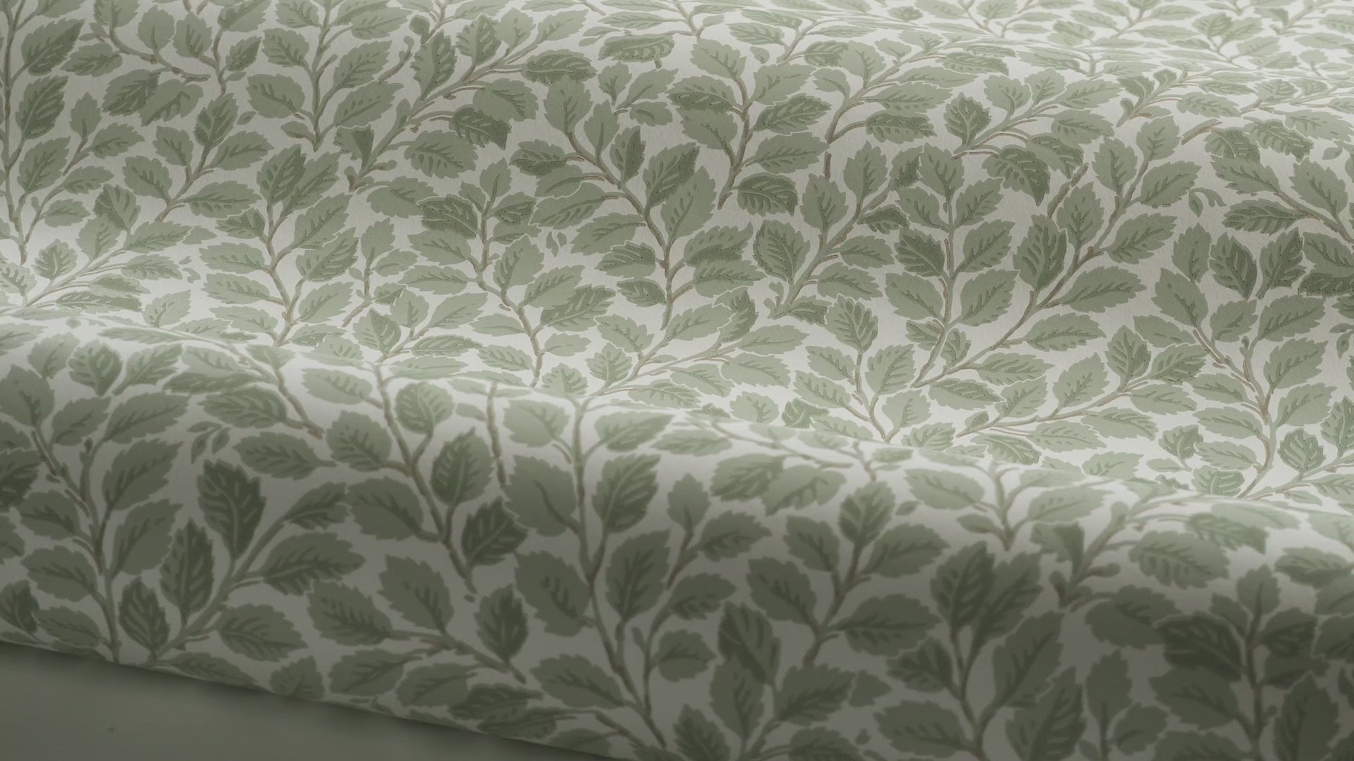 Hazel Green and White Leaf Pattern Wallpaper