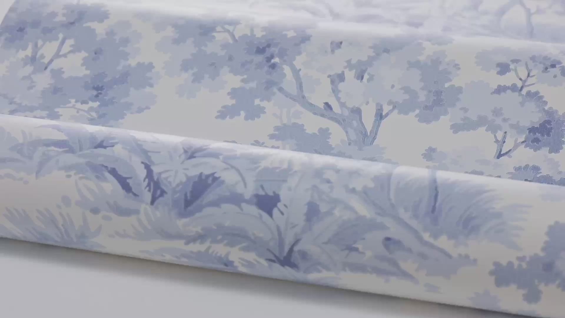 Non-woven paper wallpaper with a floral pattern COUNTRYSIDE MORNING white with blue