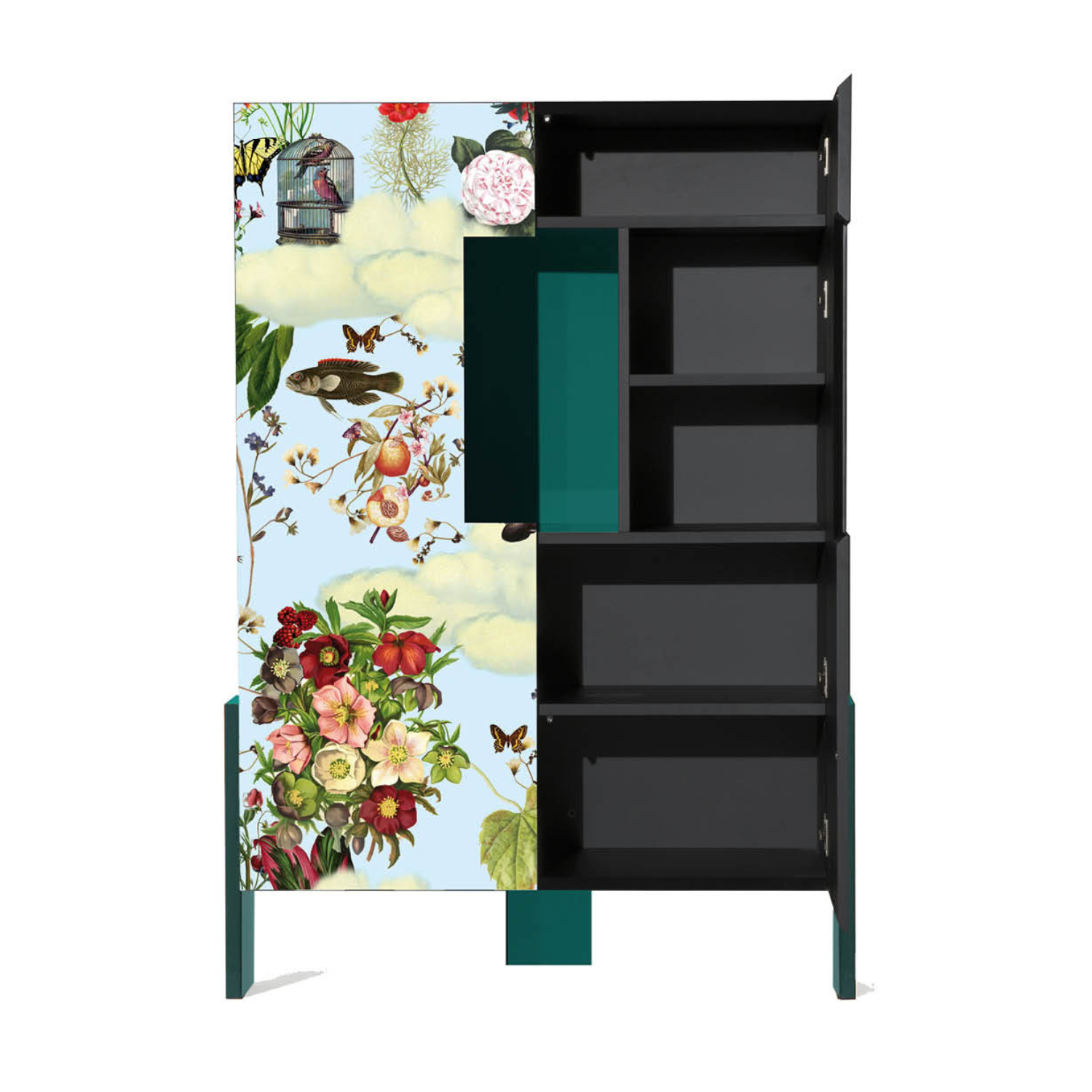 Regál ZIQQURAT modrý s tyrkysovým podstavcom