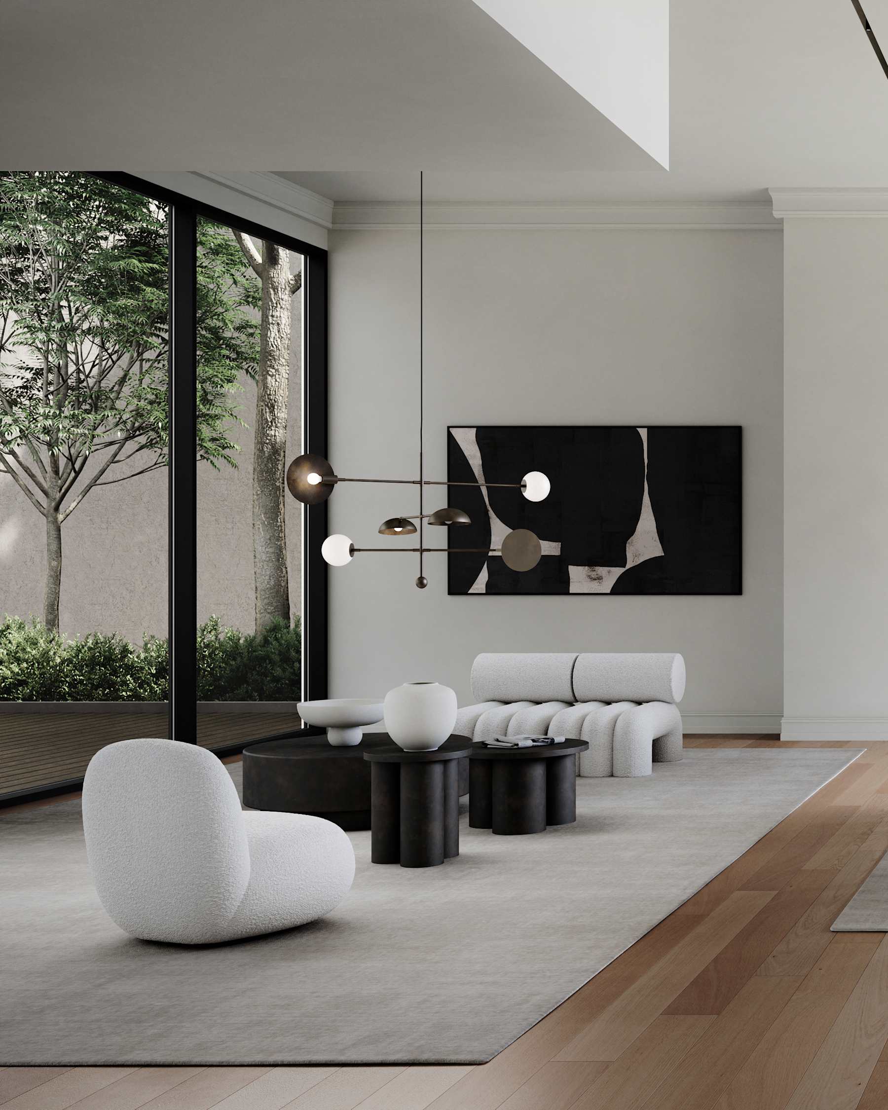 Fotel bez podložiek TOE FLAT bouclé biely