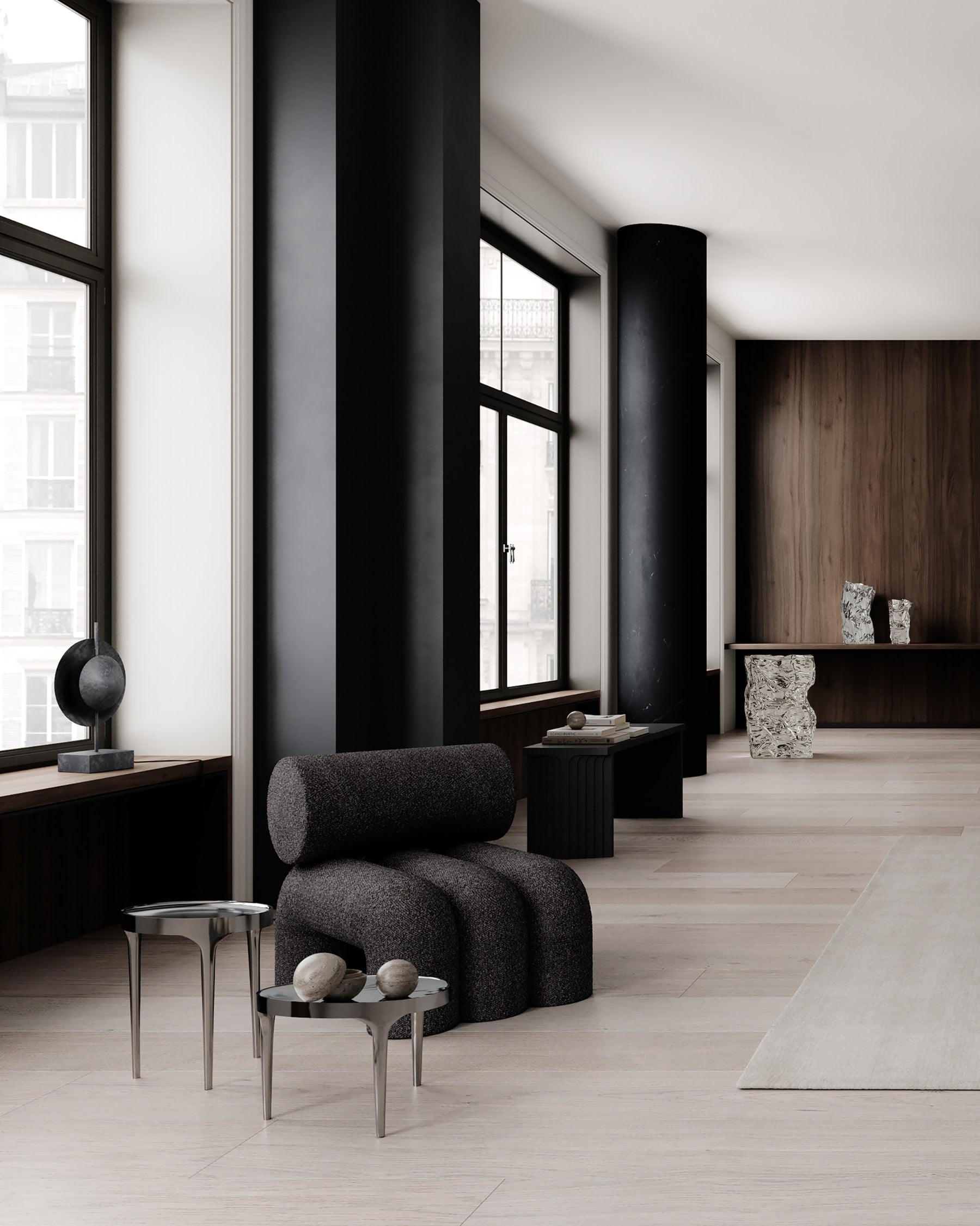 Fotel FOKU šedo-hnedý boucle