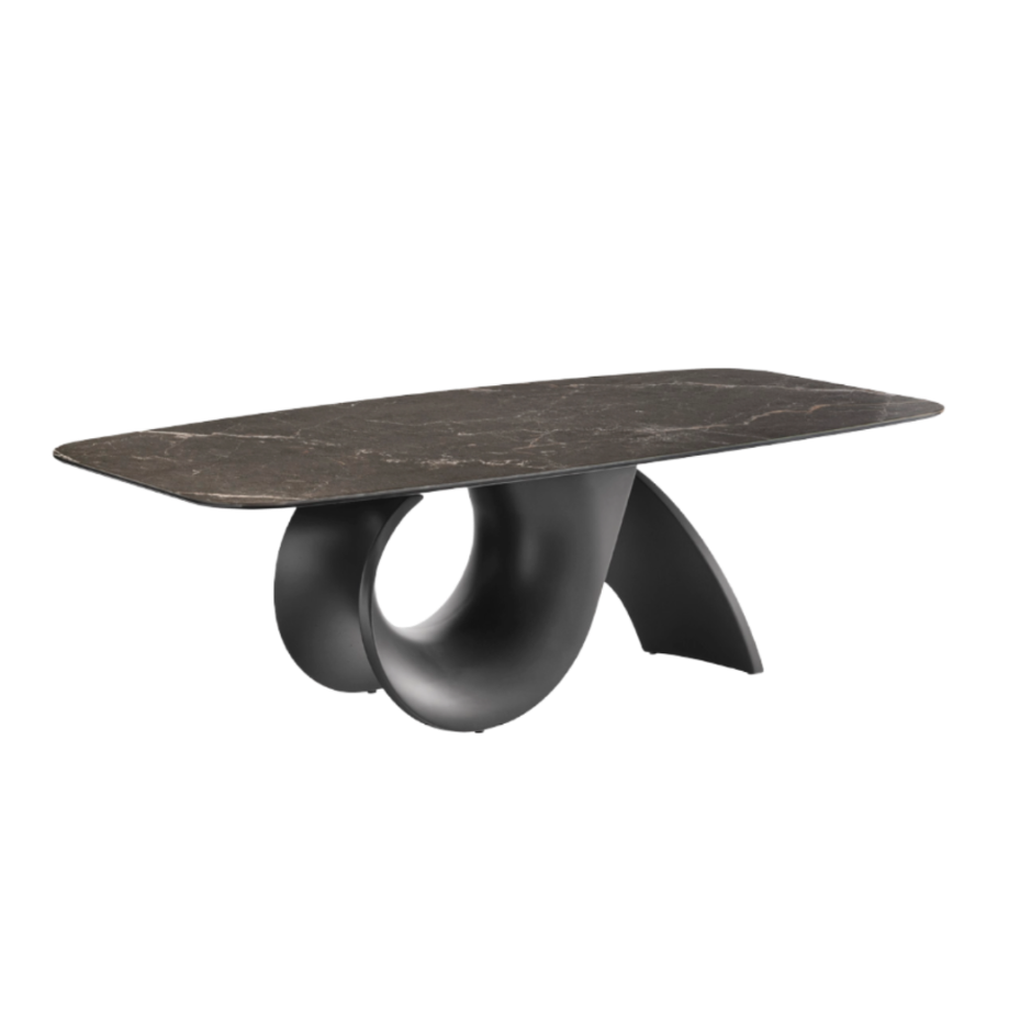 Stôl SEASHELL čierna doska s grafitovým podstavcom