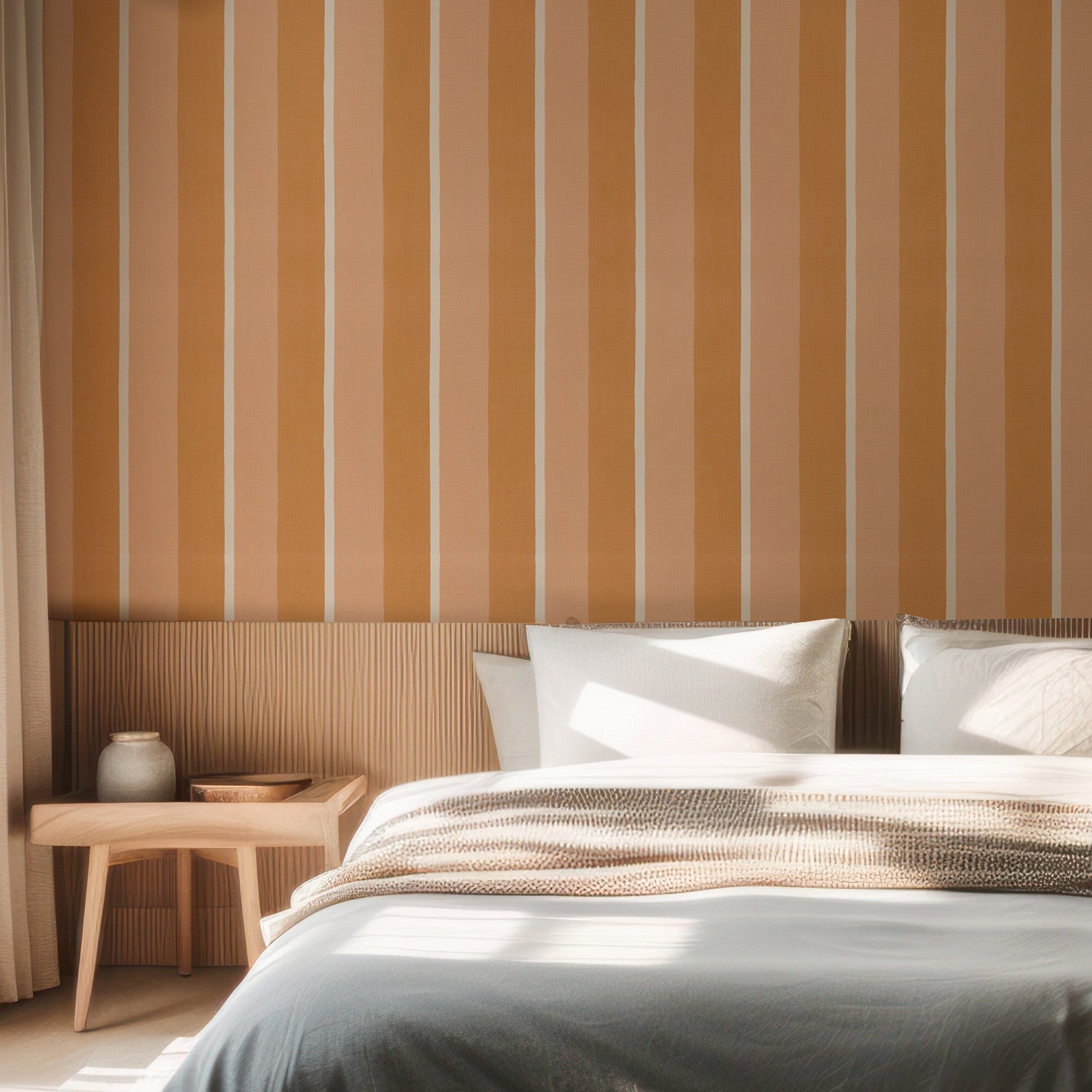 Tapeta so štruktúrou napodobňujúcou plátno v prúžkoch SINOPIA - ABRICOT/PEAU DE PÊCHE broskyňová