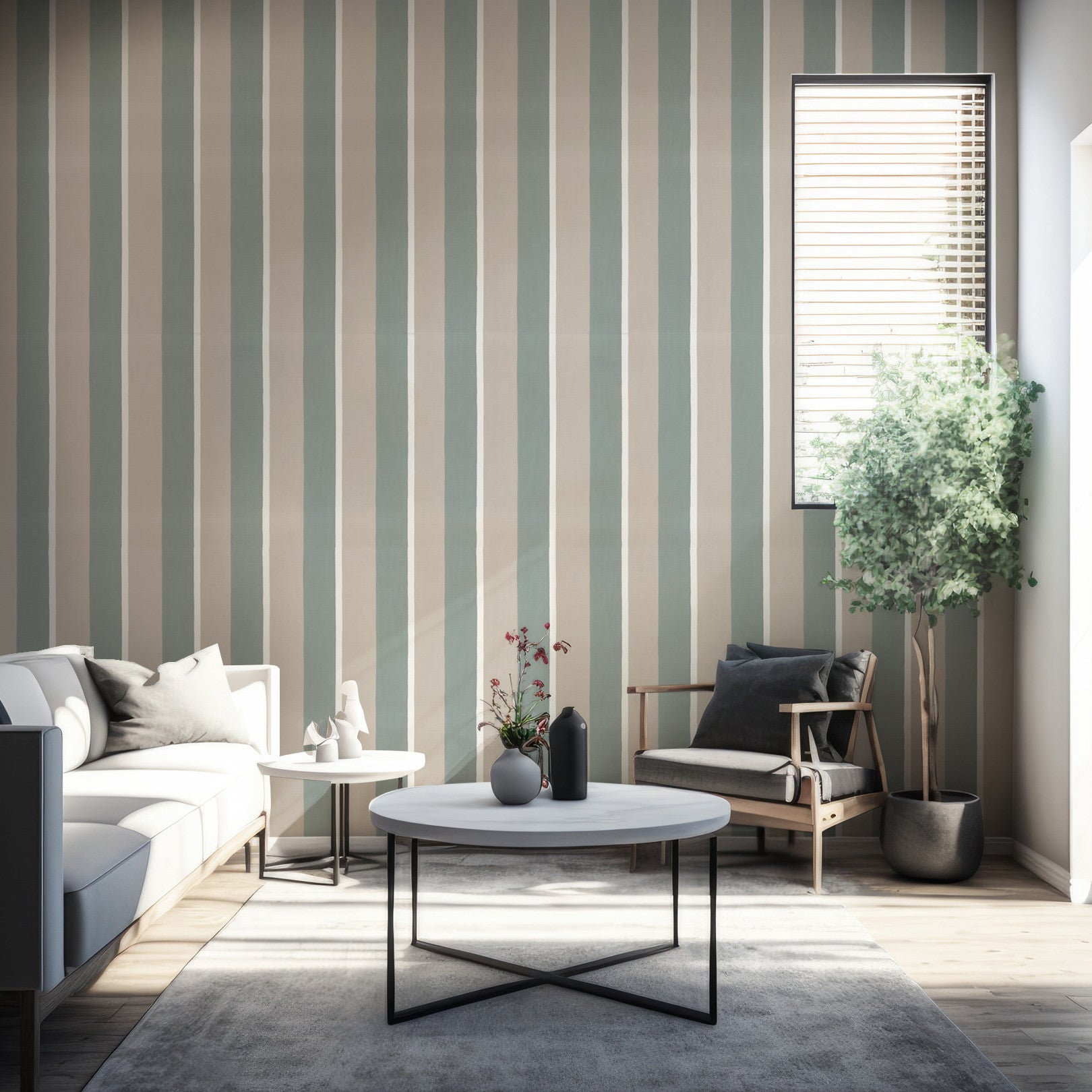 Tapeta so štruktúrou napodobňujúcou plátno v pruhoch SINOPIA - GRÈGE/VERT DE GRIS zelená s hnedou