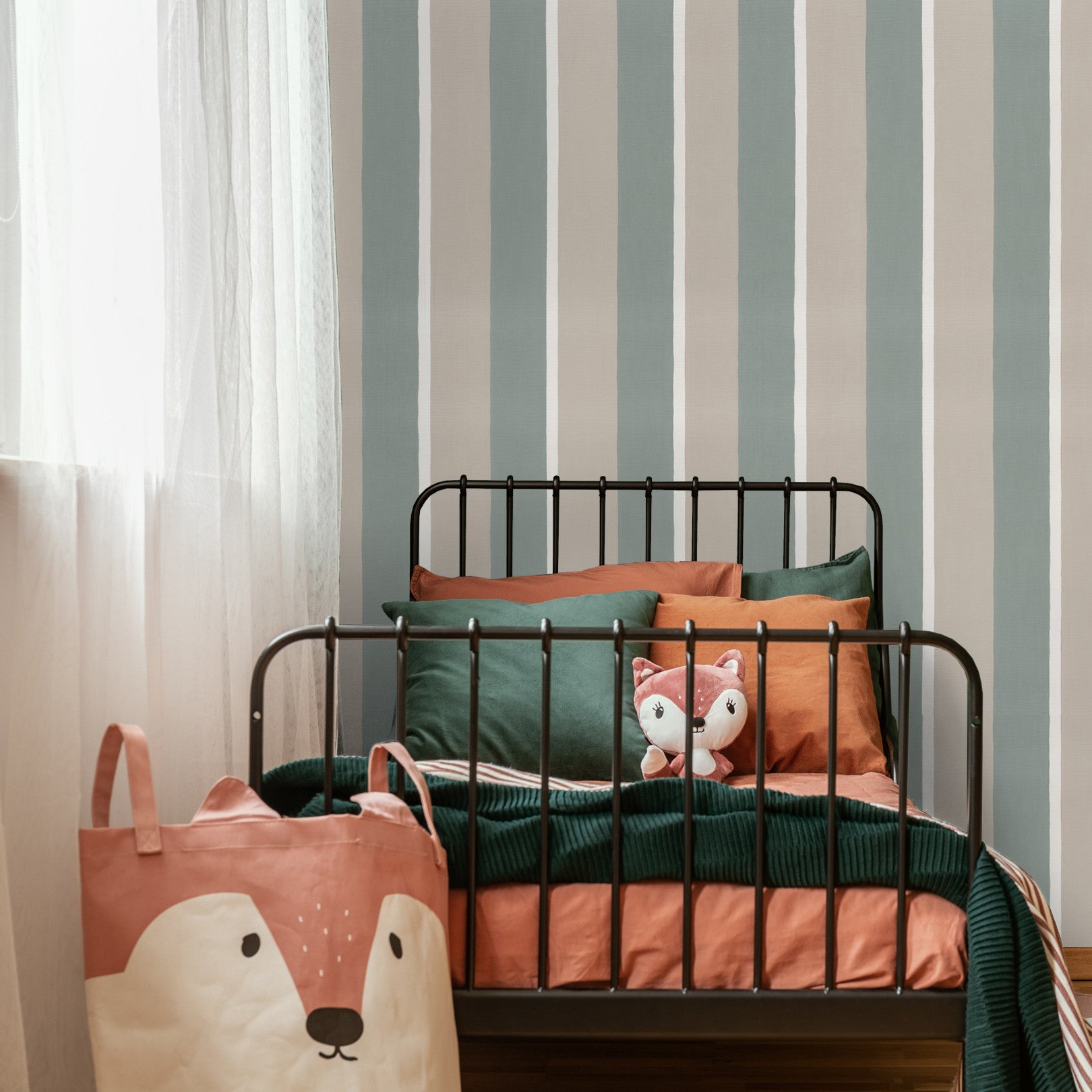 Tapeta so štruktúrou napodobňujúcou plátno v pruhoch SINOPIA - GRÈGE/VERT DE GRIS zelená s hnedou