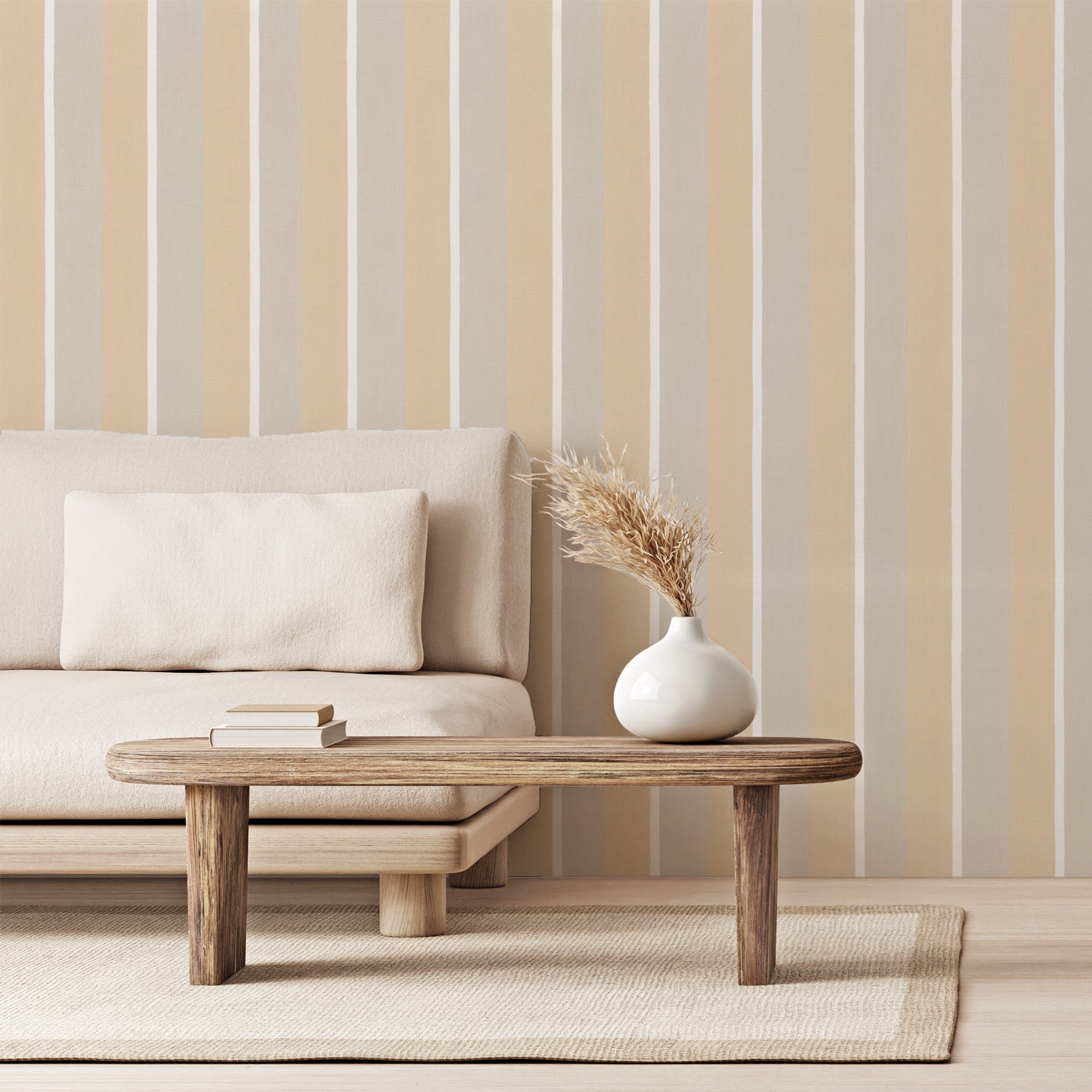 Tapeta so štruktúrou napodobňujúcou plátno v pruhoch SINOPIA - TRAVERTIN/GRÈGE travertín s hnedou