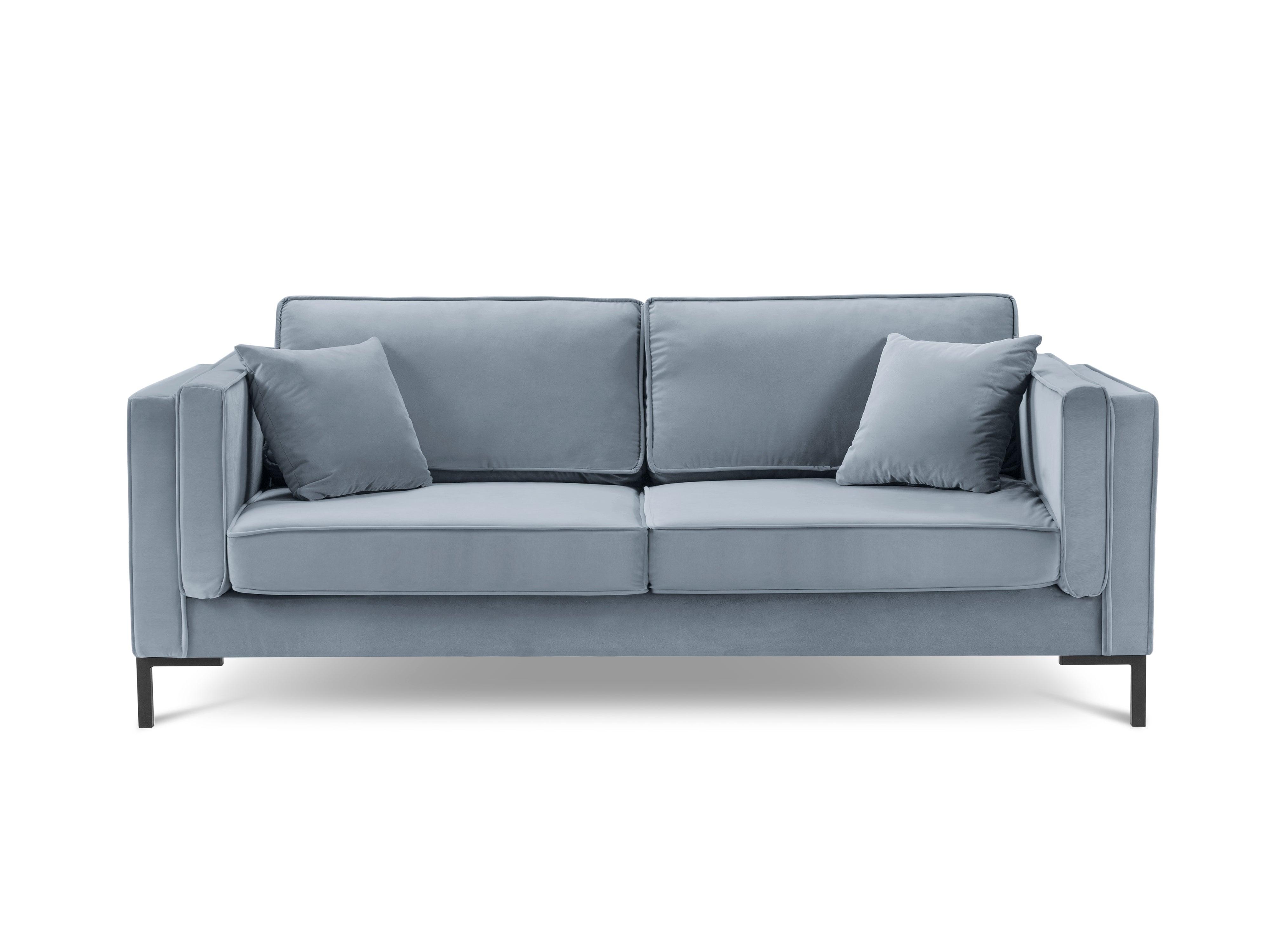 Sofa aksamitna 3-osobowa LUIS jasnoniebieski z czarną podstawą Milo Casa    Eye on Design
