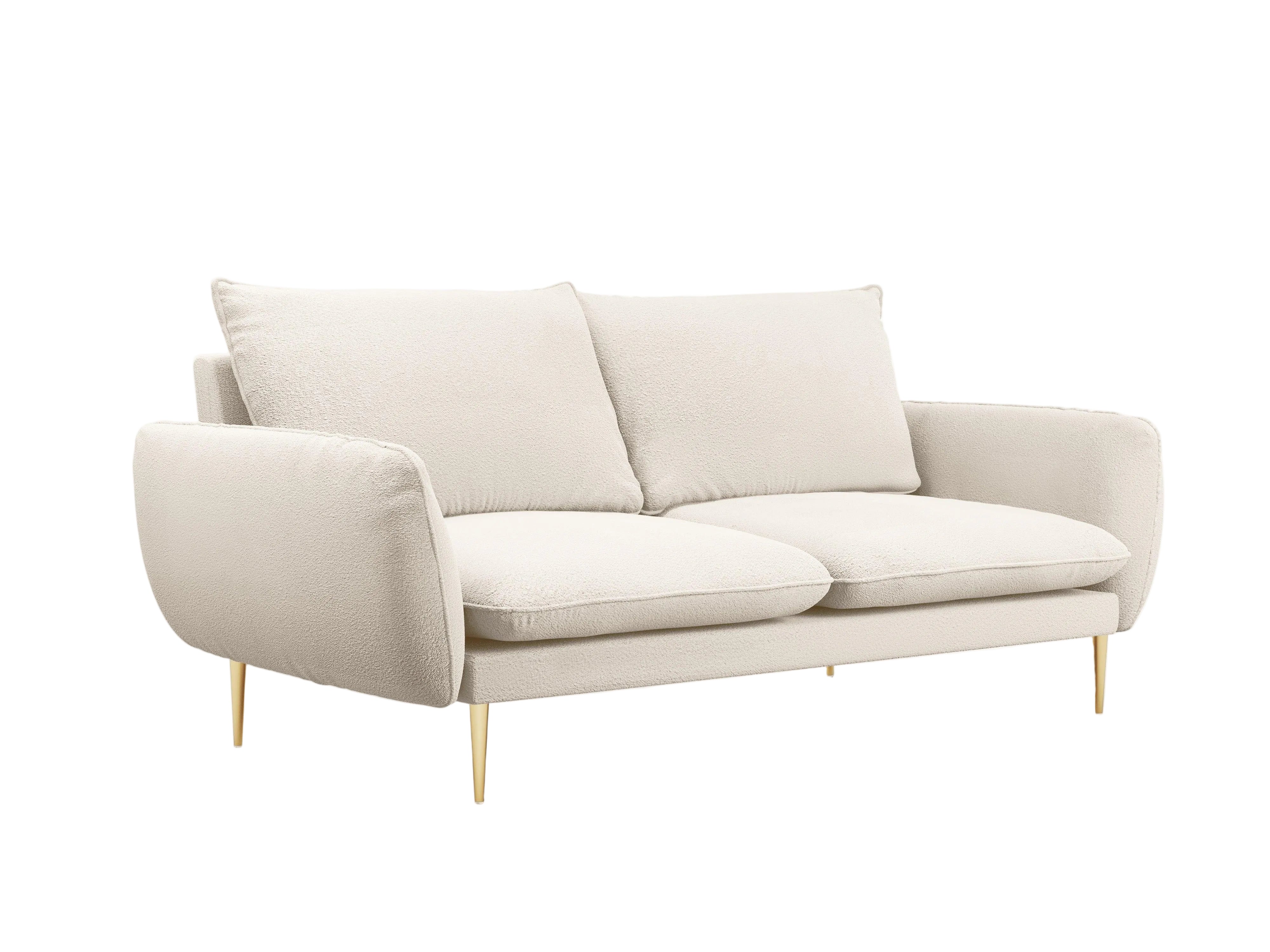 Sofa w tkaninie boucle 3-osobowa VIENNA beżowy ze złotą podstawą Cosmopolitan Design    Eye on Design