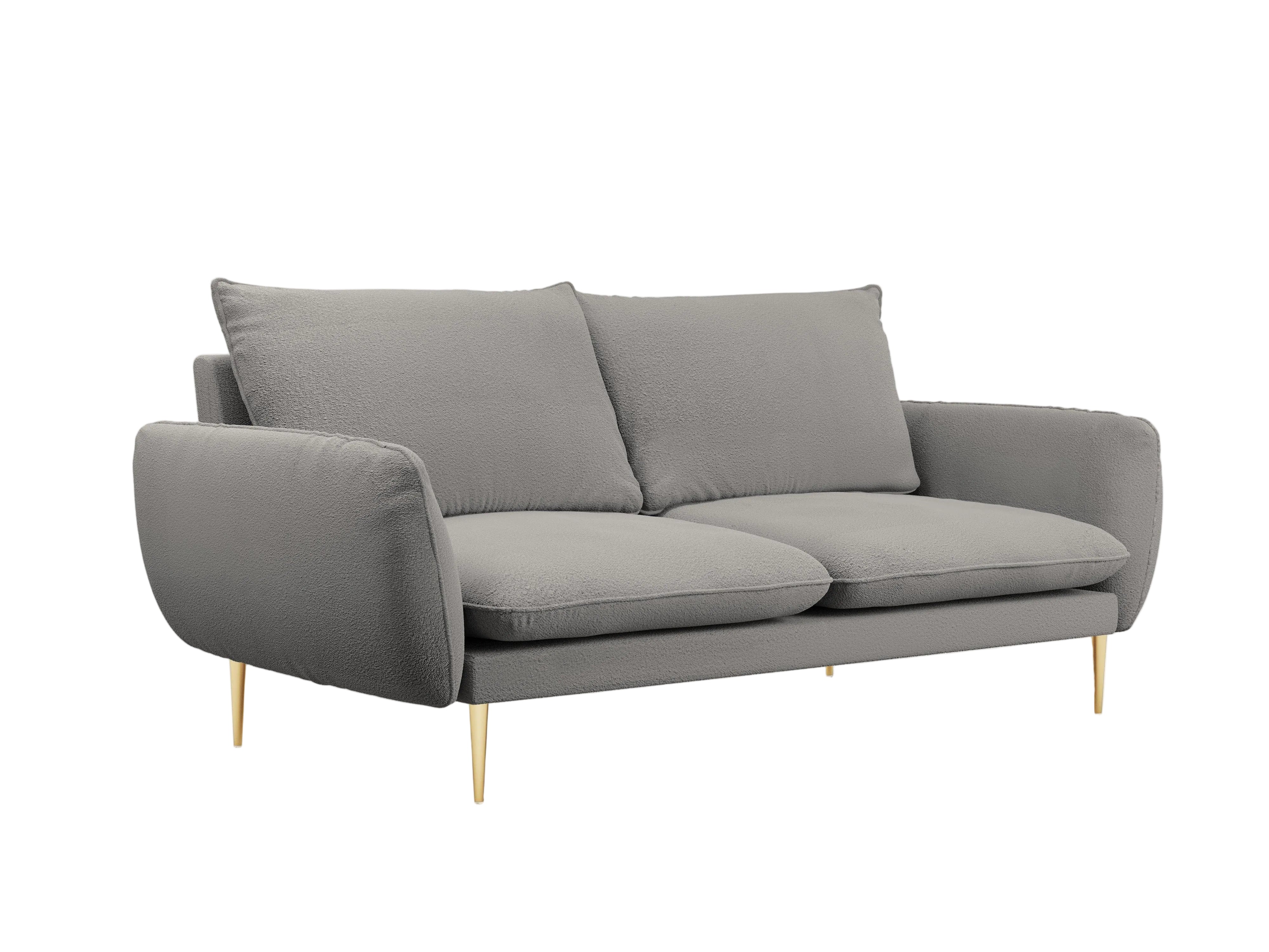 Sofa w tkaninie boucle 3-osobowa VIENNA szary ze złotą podstawą Cosmopolitan Design    Eye on Design