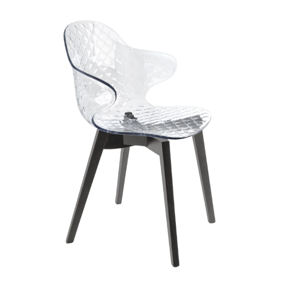 SAINT TROPEZ chair with a transparent seat and graphite wooden base