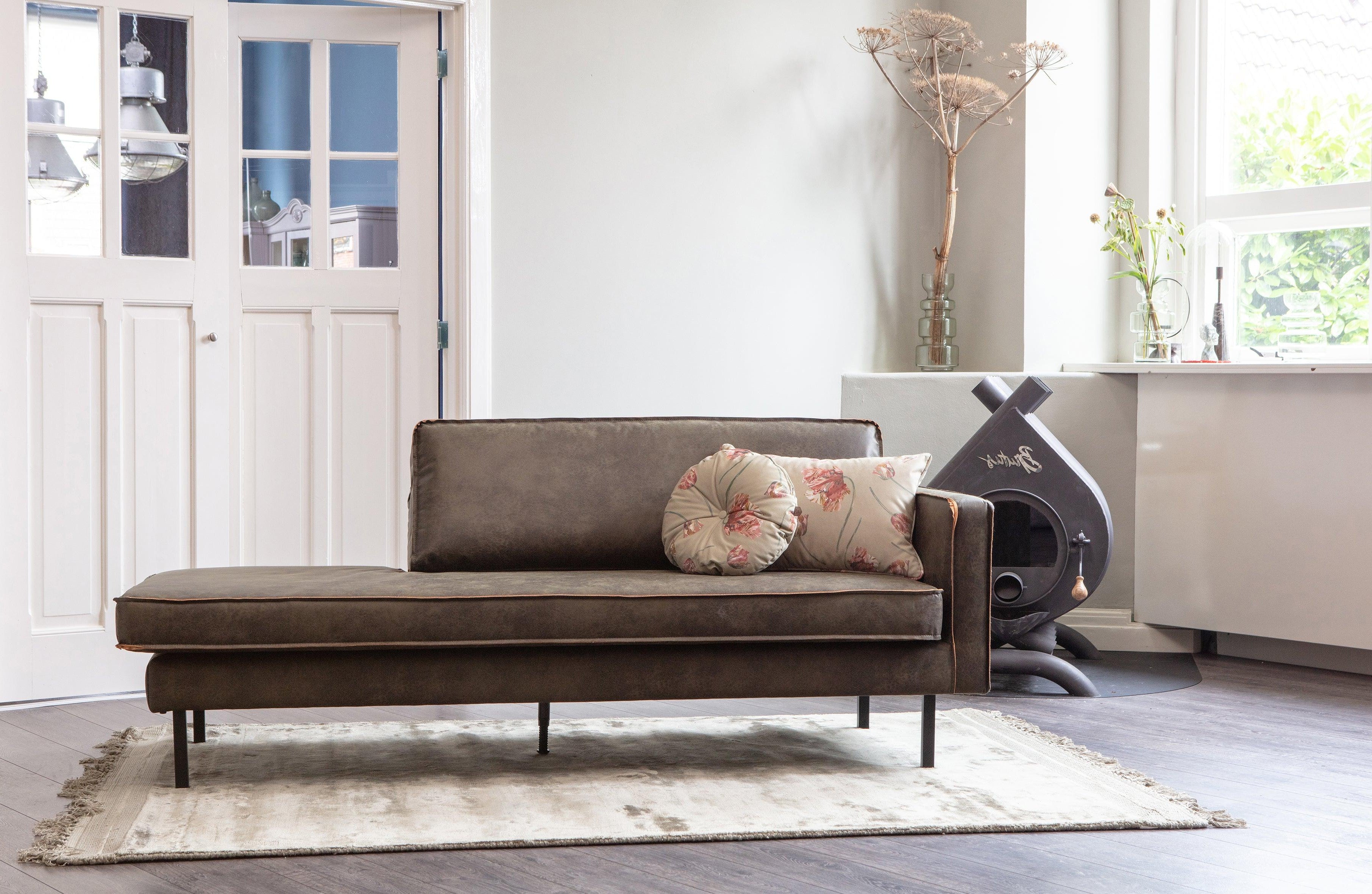 Szezlong z jemného zamatového materiálu pravostranný RODEO khaki