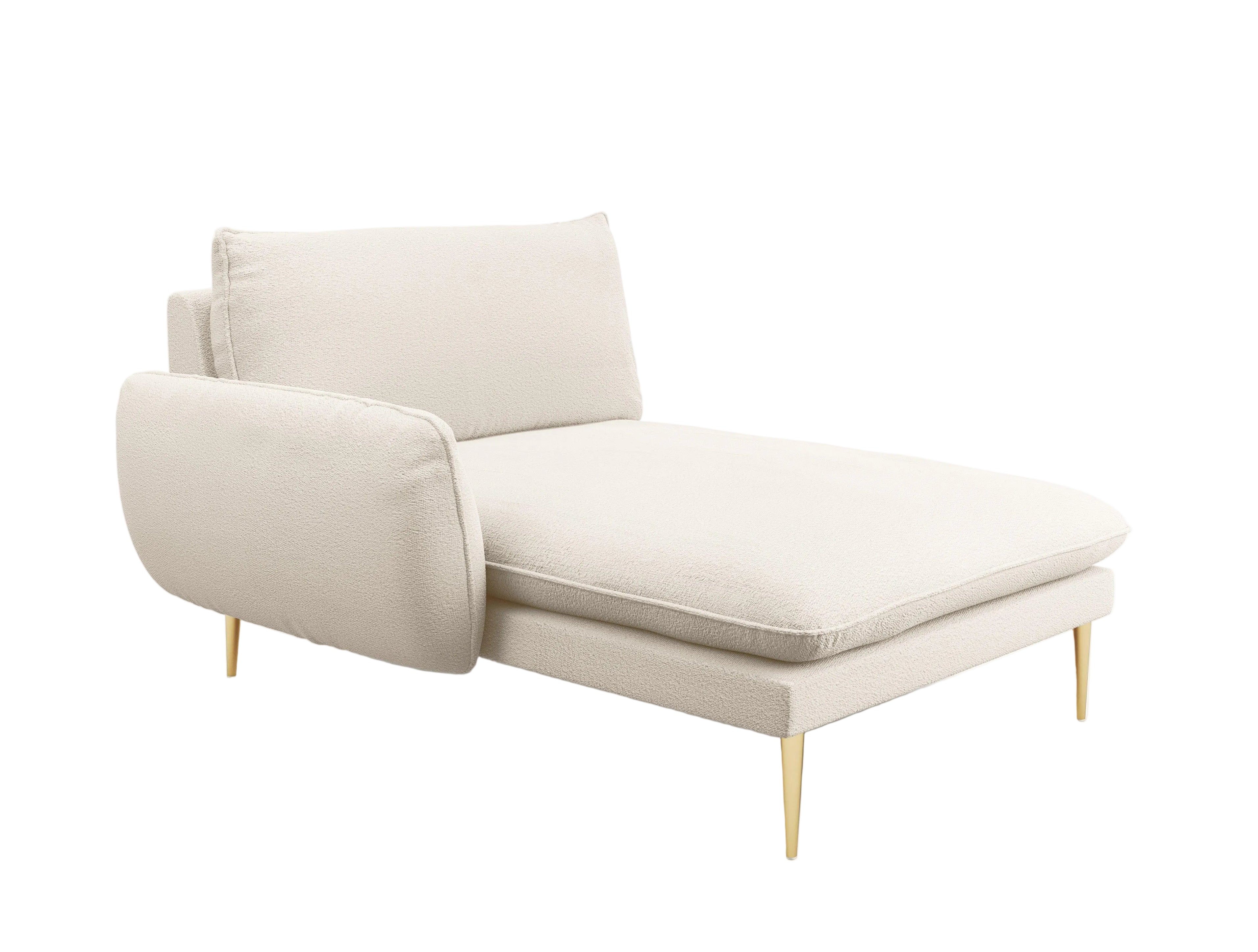 Szezlong w tkaninie boucle lewostronny VIENNA beżowy ze złotą podstawą Cosmopolitan Design    Eye on Design