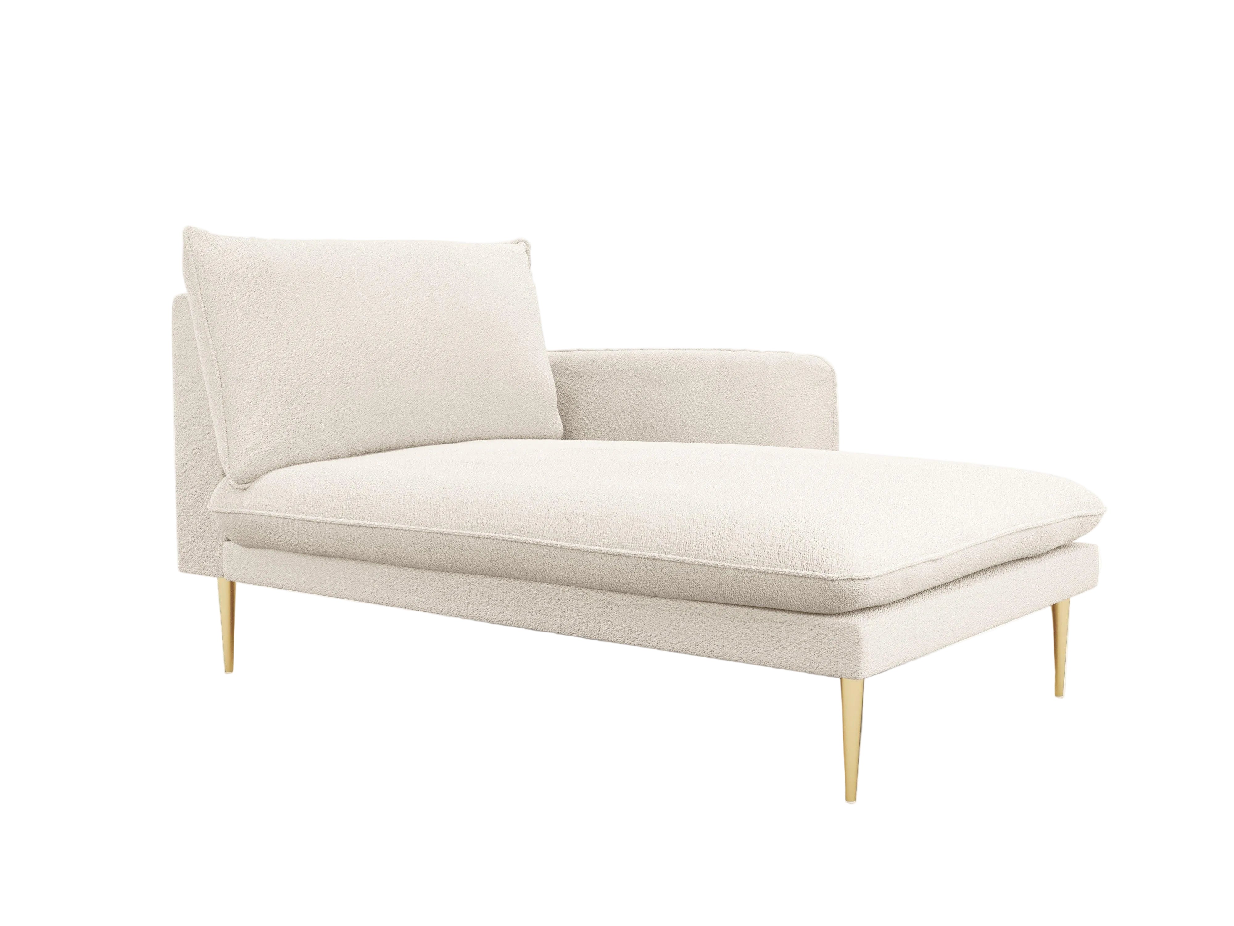 Szezlong w tkaninie boucle prawostronny VIENNA beżowy ze złotą podstawą Cosmopolitan Design    Eye on Design