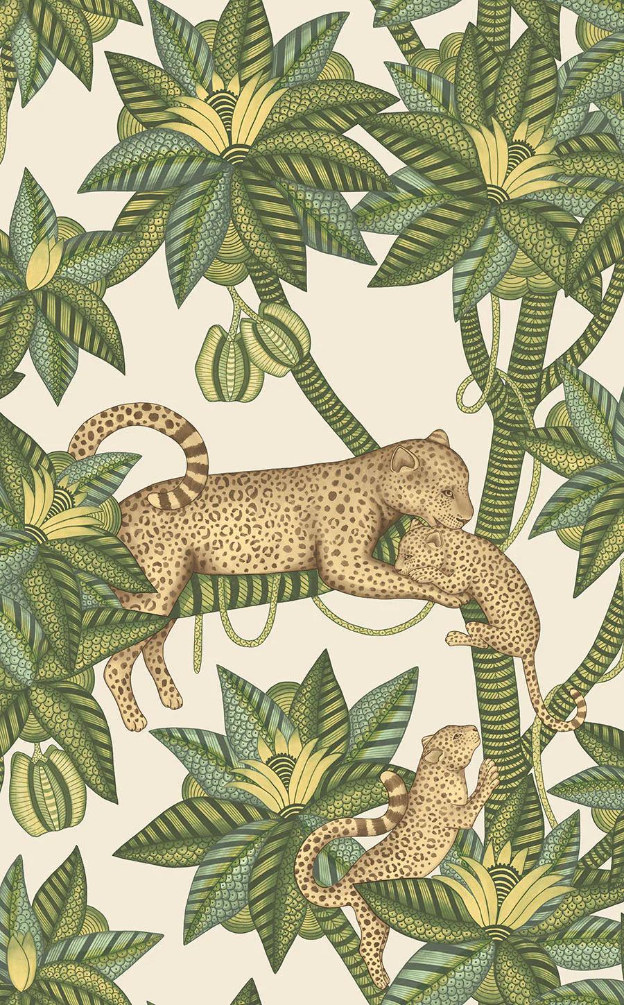 Wallpaper with a plant and animal motif ARDMORE JABULA - Green Satara on cream