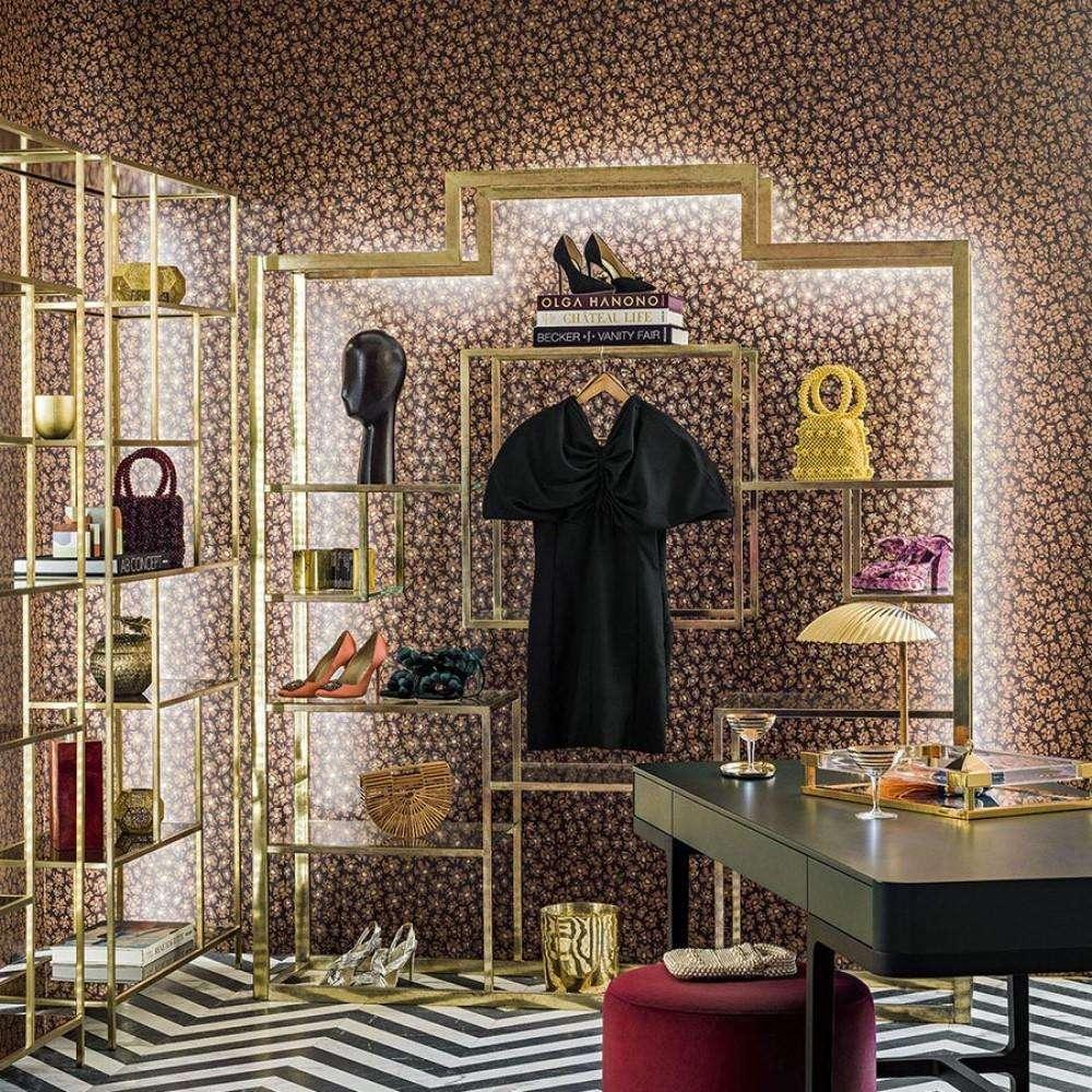 Wallpaper with Abstract Pattern ARDMORE JABULA - Savanna Shell Brown and Metallic Gold