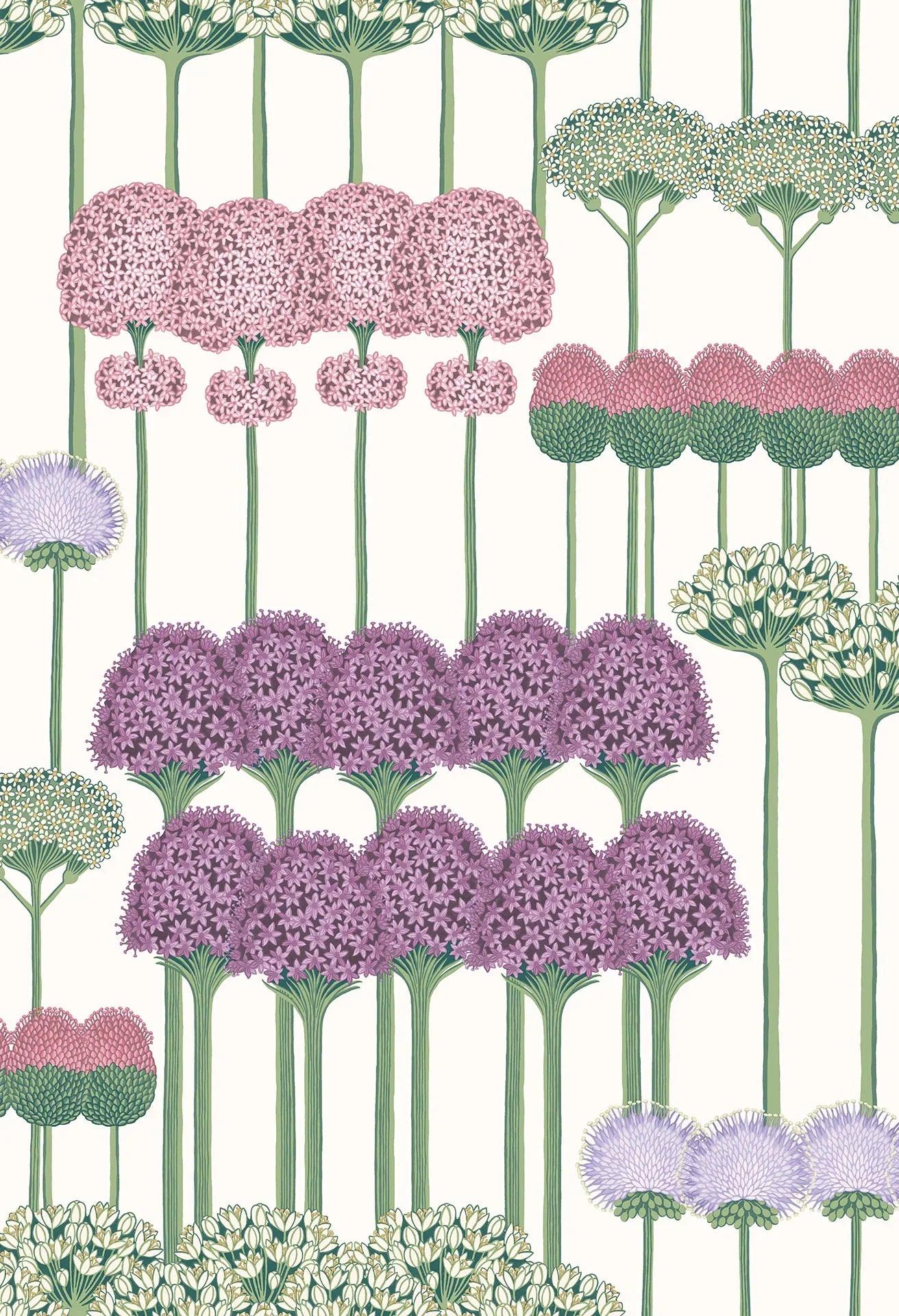 Tapeta s rastlinným motívom kvetov BOTANICAL BOTANICA - Allium ružová na bielej