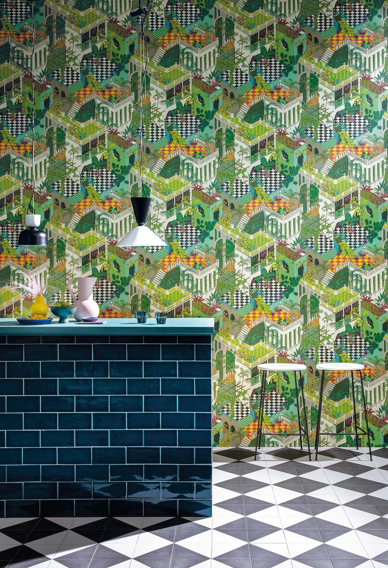 Wallpaper with an architecture motif CONTEMPORARY COLLECTION - Miami blue