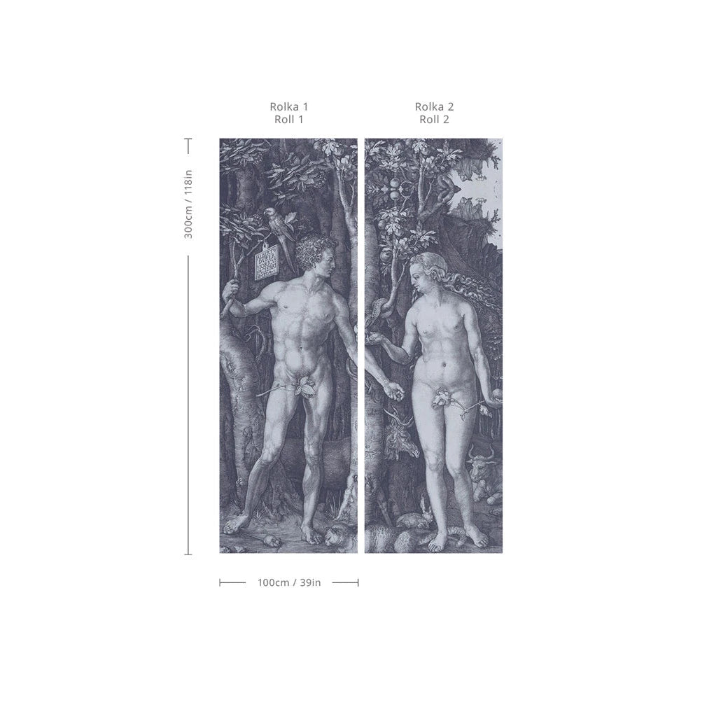 Tapeta s umeleckou krajinou raja ZAKÁZANÉ OVOCIE šedá