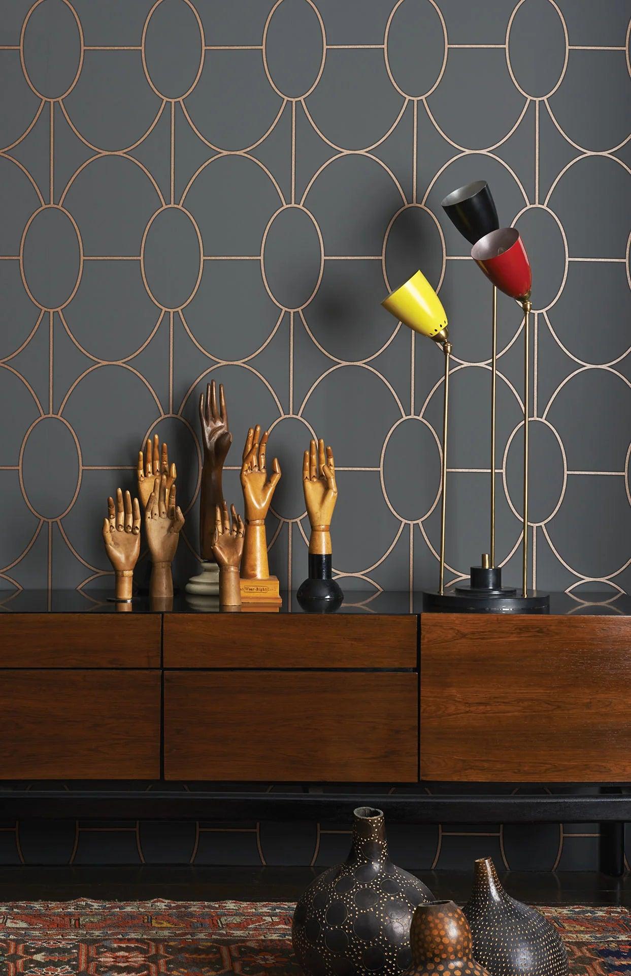 Art Deco Geometric Pattern Wallpaper GEOMETRIC II - Riviera Warm Gray
