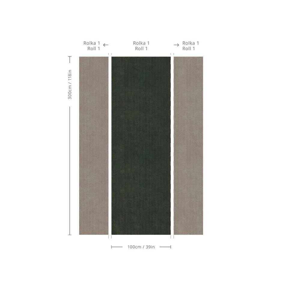 Wallpaper with a geometric herringbone pattern in green