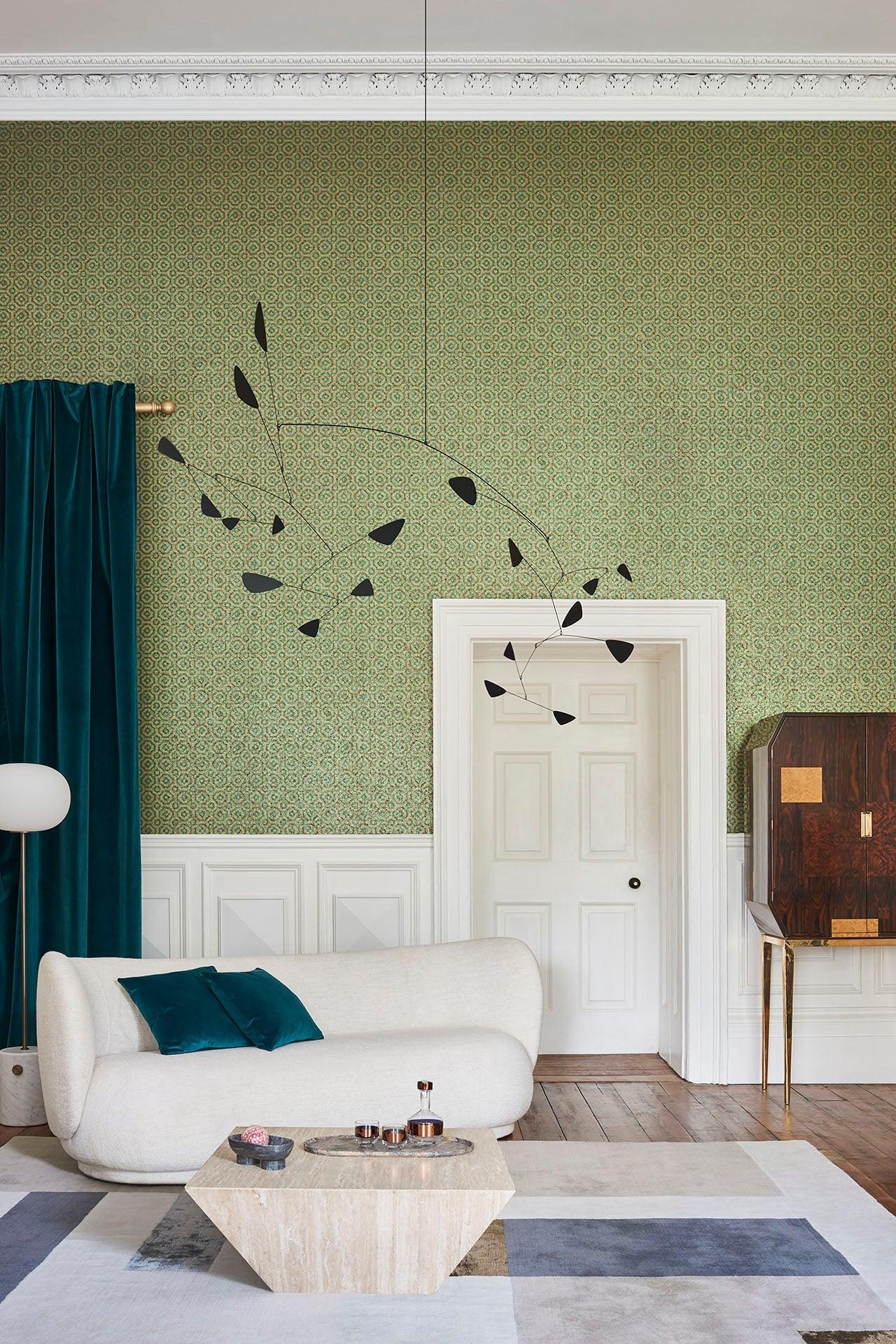 Metalická tapeta s geometrickým vzorom HRP GREAT MASTERS - Kráľovský štvrť zlatá na bronzovej