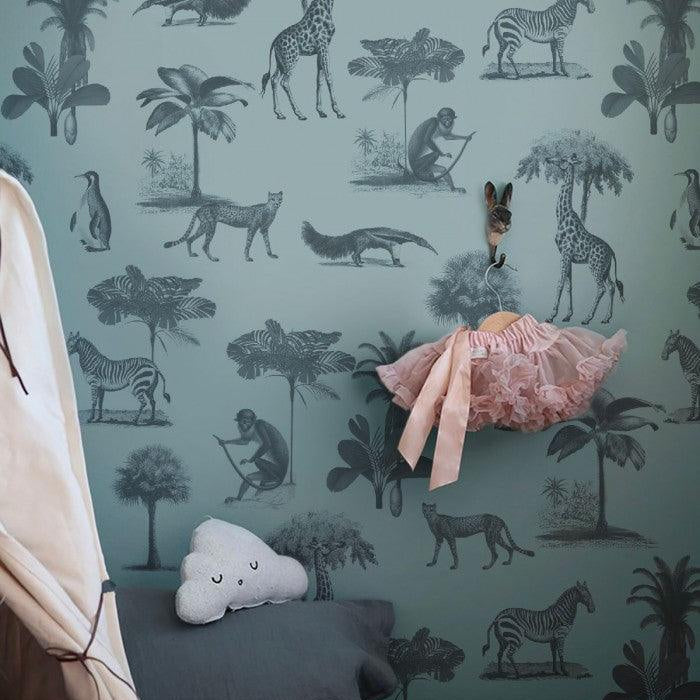 Tapeta VINTAGE ANIMALS ciemny miętowy Wallcolors    Eye on Design