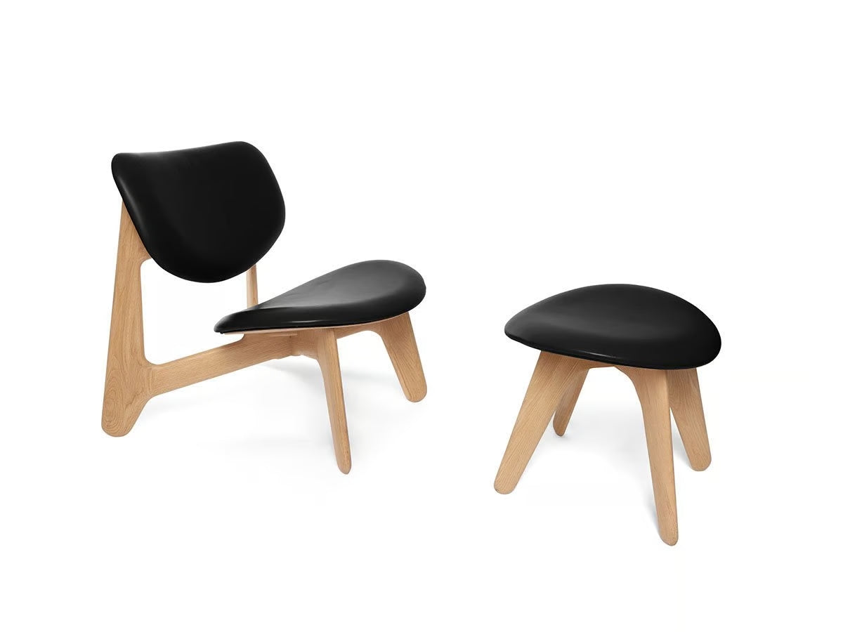 Podnóżek SLAB czarna skóra z dębową podstawą