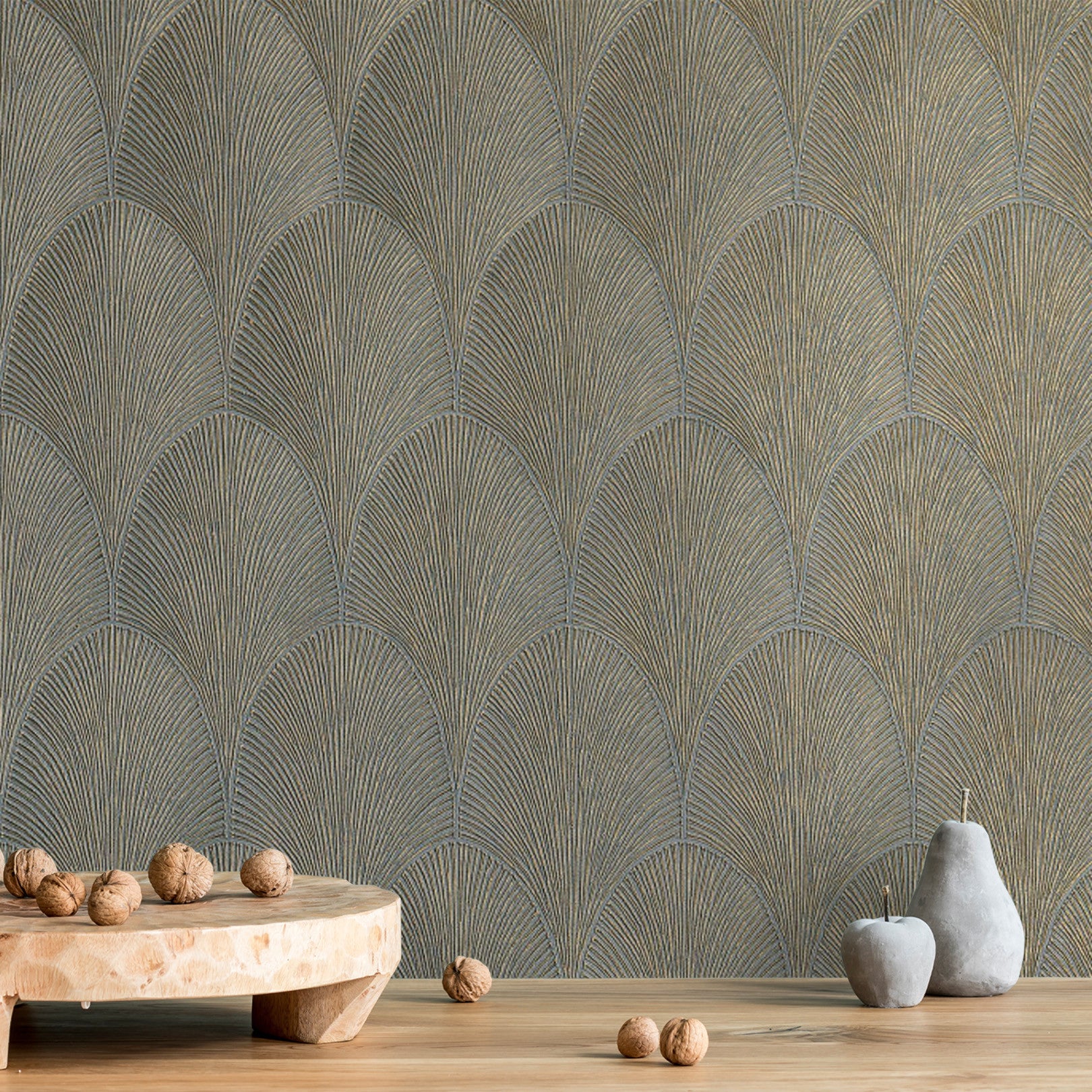 Metallic wallpaper with geometric pattern TOURMALINE - VERT DE GRIS gray-green