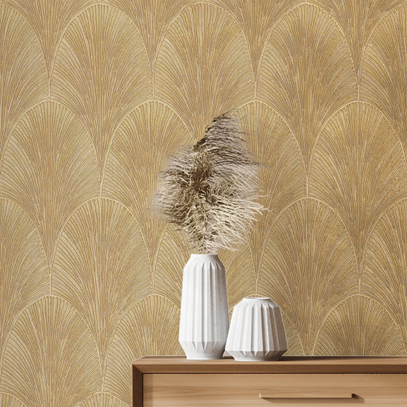 Metallic wallpaper with geometric pattern TOURMALINE - WHITE/GOLD