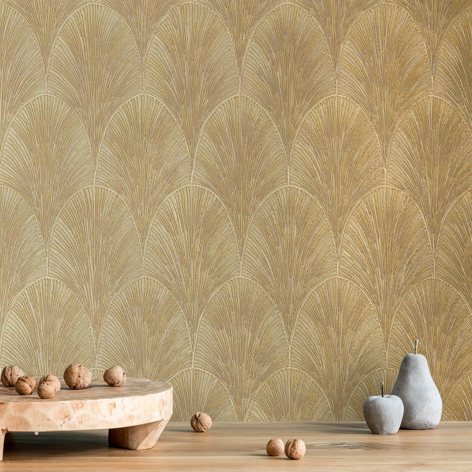 Metallic wallpaper with geometric pattern TOURMALINE - WHITE/GOLD
