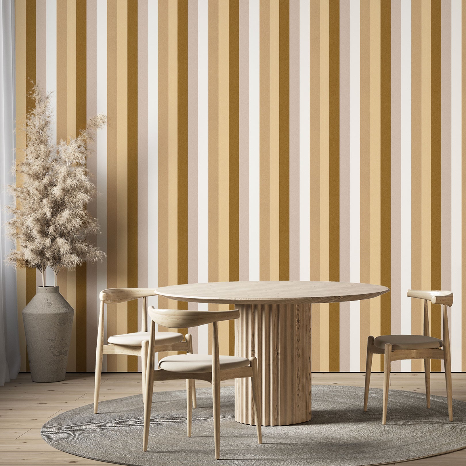 TRANSAT Striped Textured Wallpaper - SAND/CAMEL beige with brown