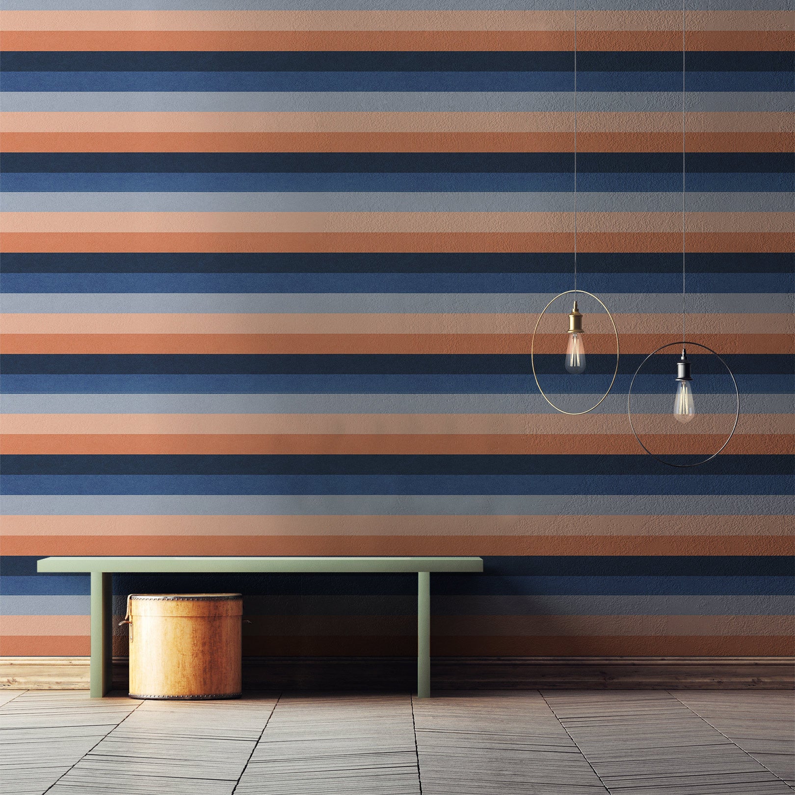 Štruktúrovaná tapeta s pruhmi TRANSAT - MARINE/CORAIL tmavomodrá s koralovou