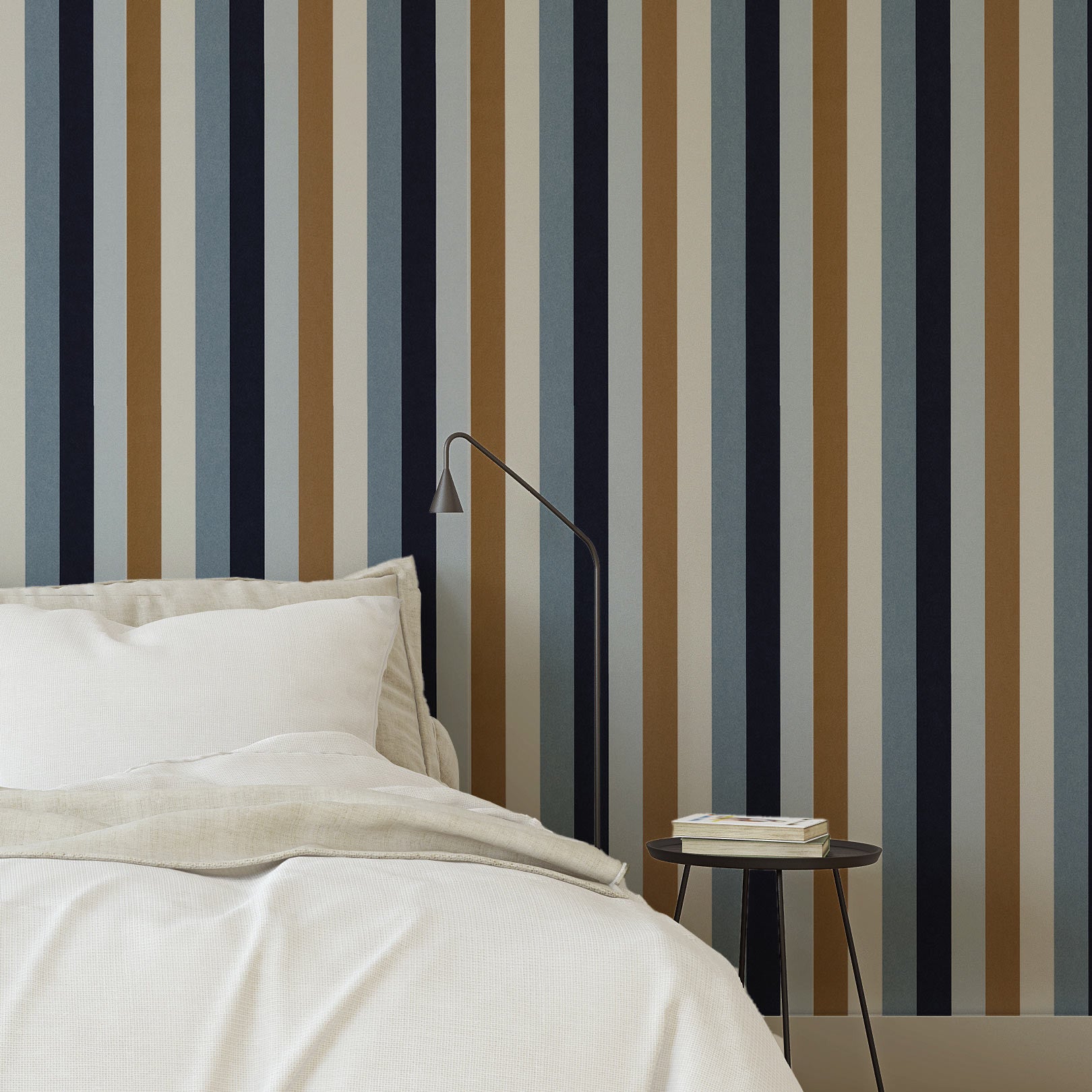 Structural striped wallpaper TRANSAT - PERSIAN BLUE/ORANGE