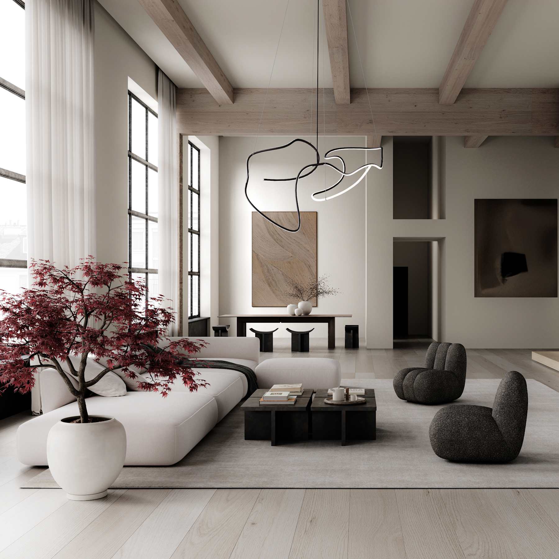 Fotel TOE šedo-hnedý bouclé