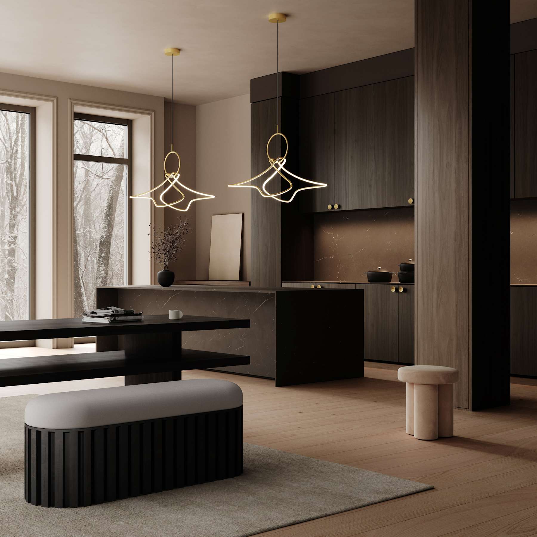 Stolička BIG FOOT béžová nubuková koža